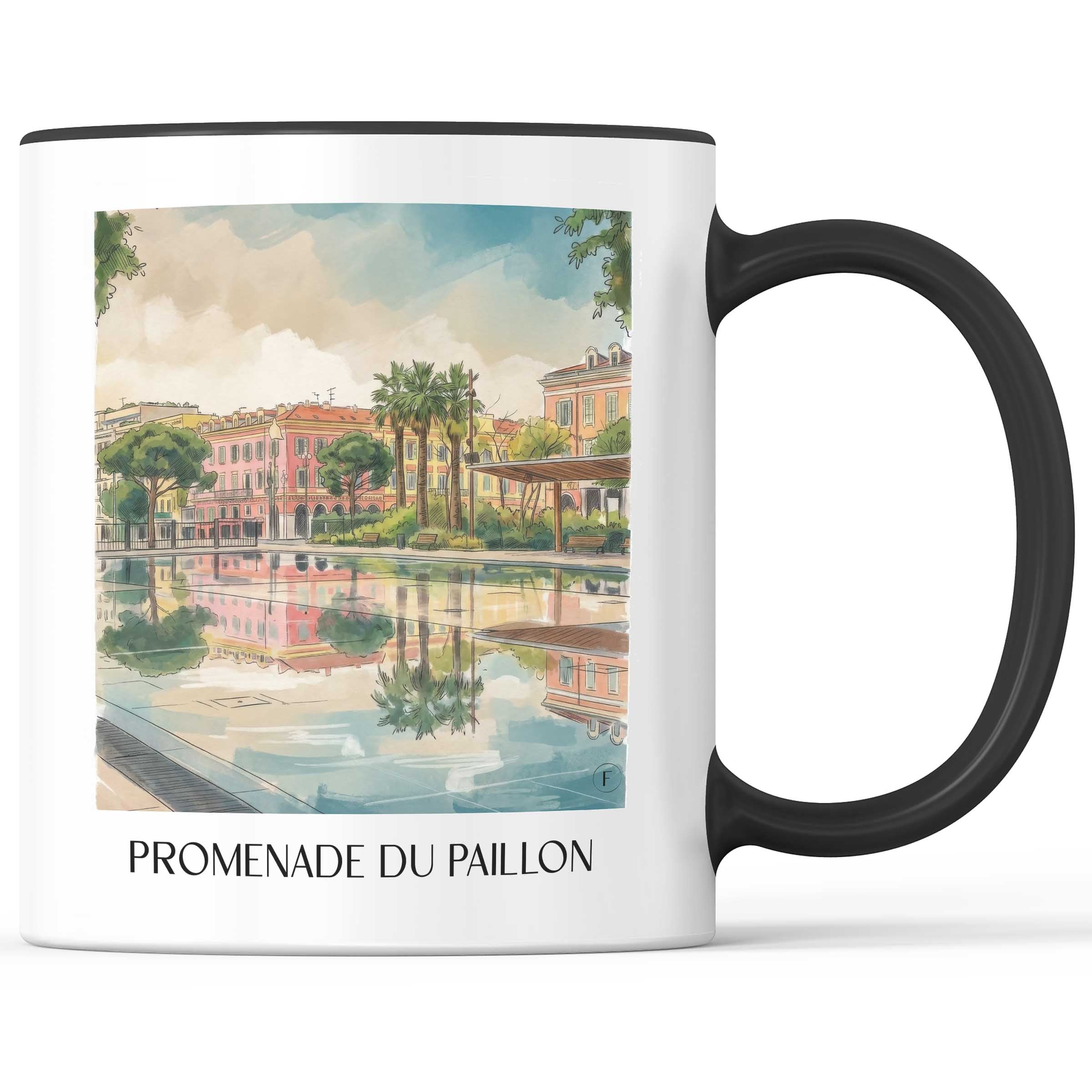 Promenade du Paillon Kaffeebecher - Nizza - Frankreich Becher - Kaffeetasse im Aquarell Stil