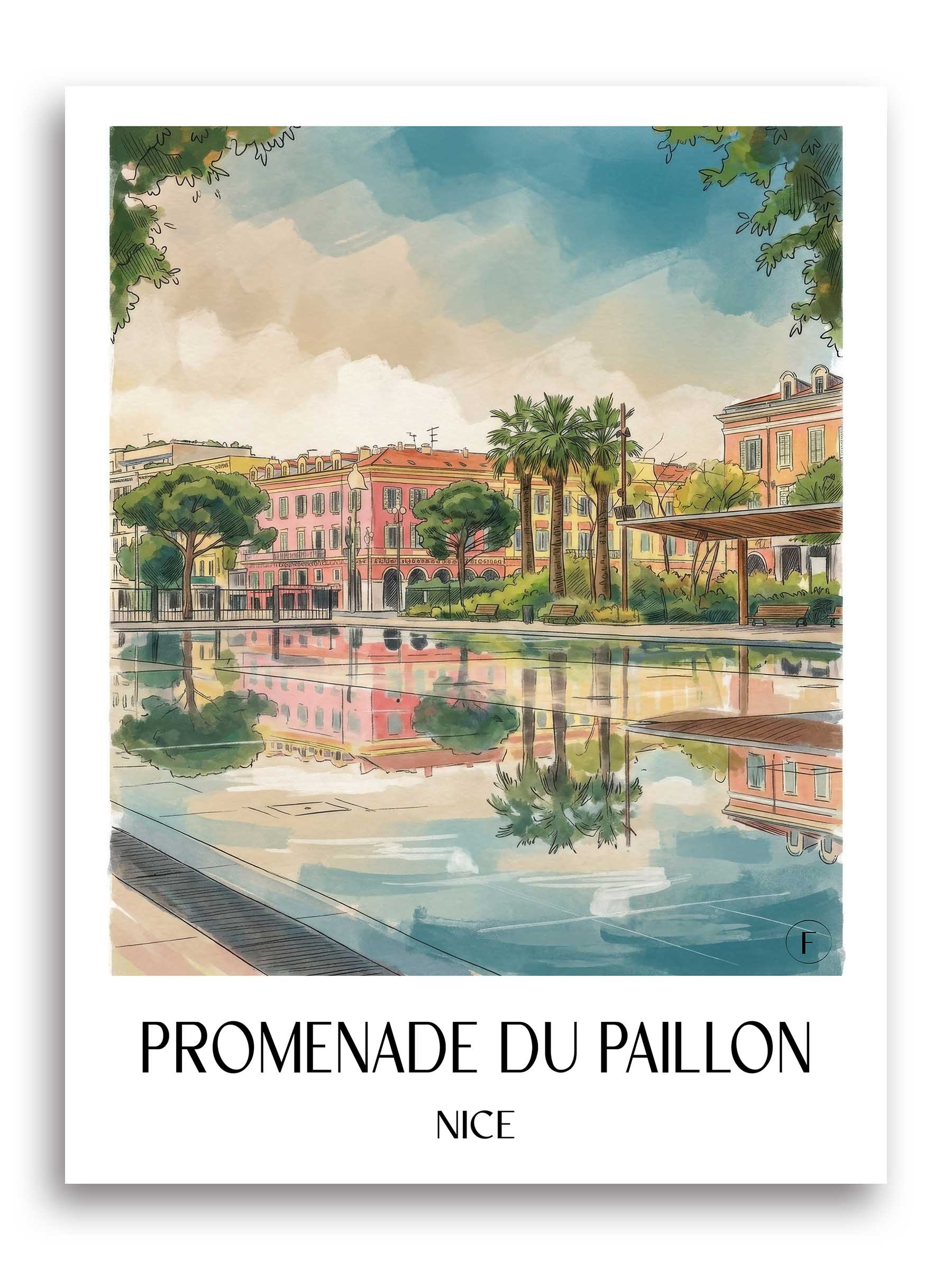 Promenade du Paillon Poster - Nizza - Frankreich Kunstdruck - Aquarell von A4 bis A1