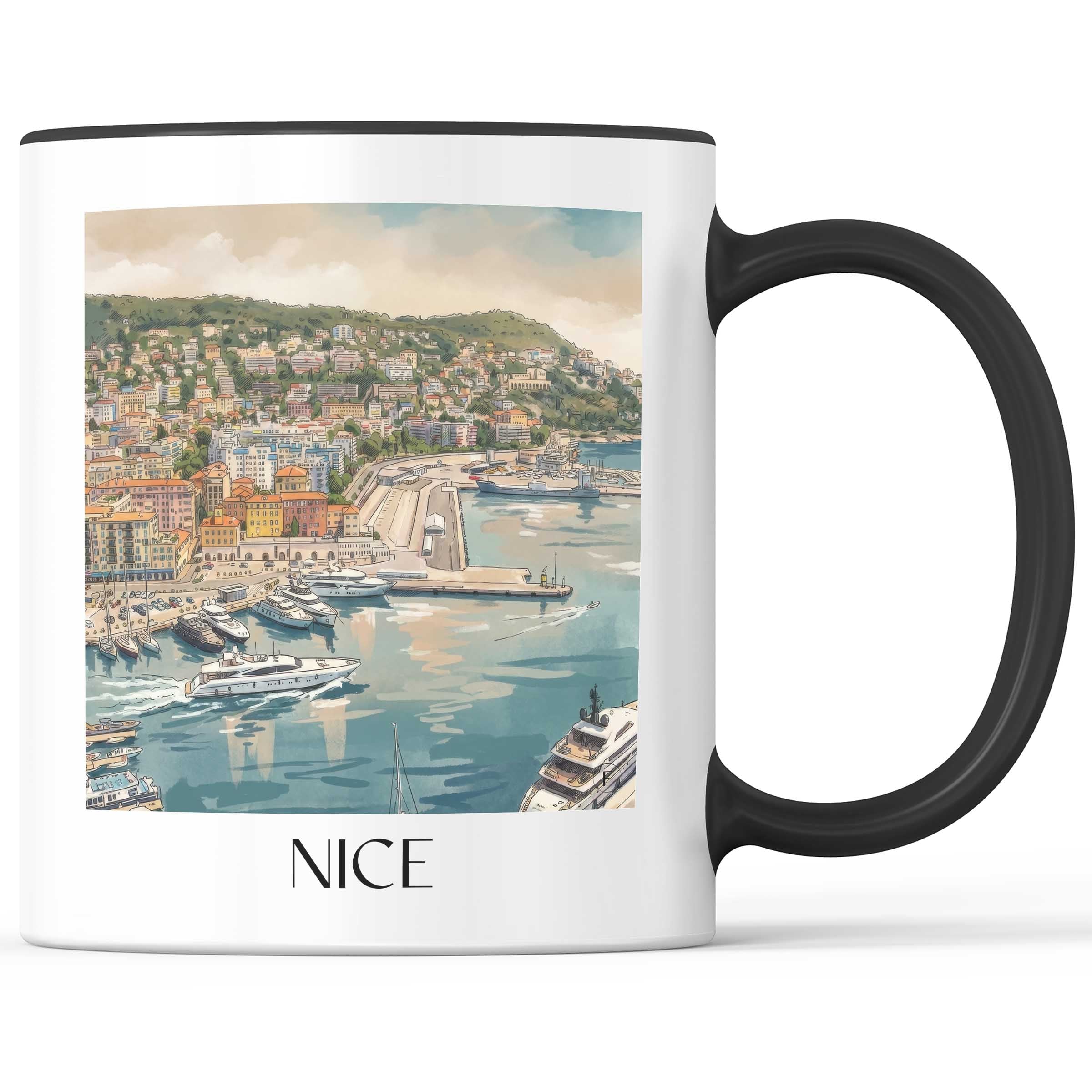 Nizza Kaffeebecher - Côte d´Azur - Frankreich Becher - Kaffeetasse im Aquarell Stil