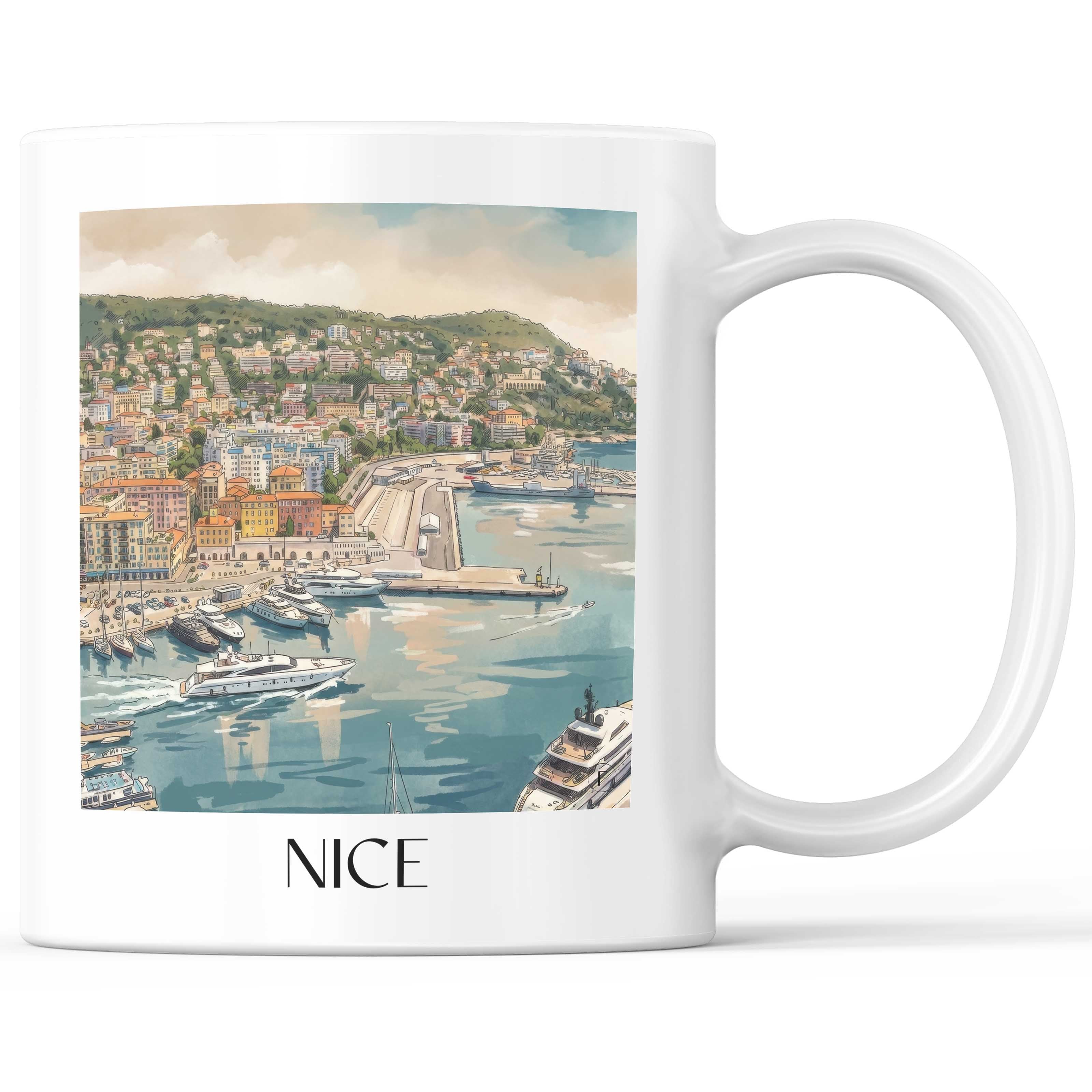 Nizza Kaffeebecher - Côte d´Azur - Frankreich Becher - Kaffeetasse im Aquarell Stil