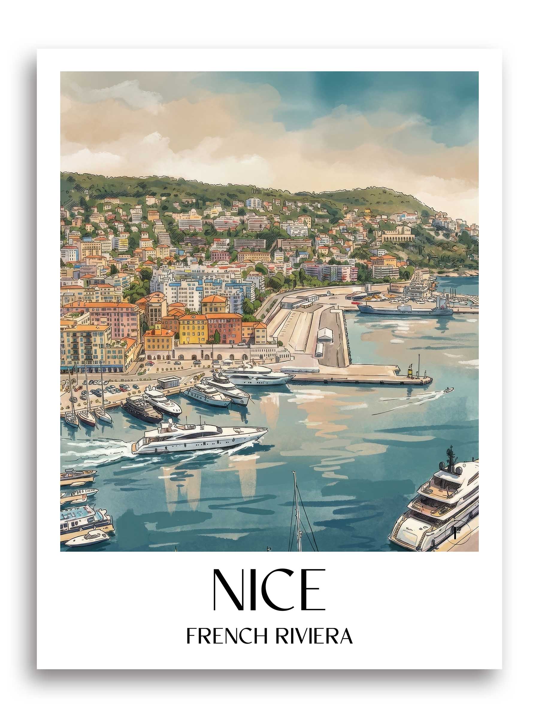 Nizza Poster - Côte d´Azur - Frankreich Kunstdruck - Aquarell von A4 bis A1