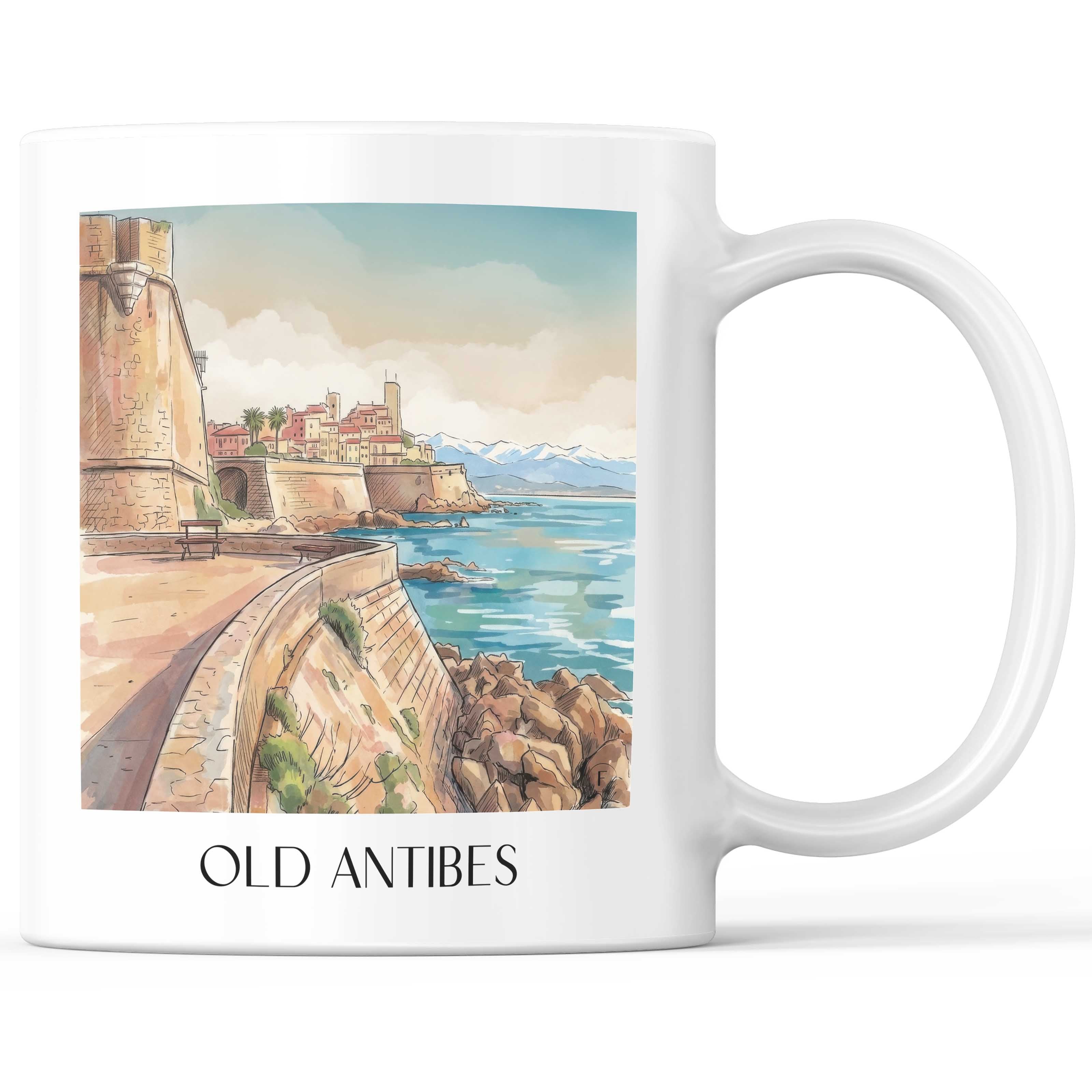 Vieil Antibes Kaffeebecher - Côte d´Azur - Frankreich Becher - Kaffeetasse im Aquarell Stil