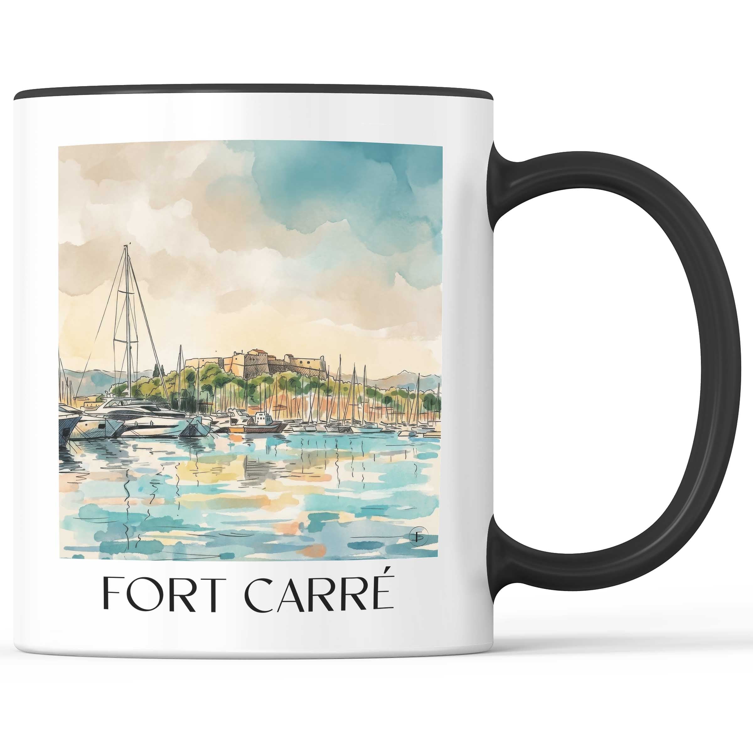 Fort Carré Kaffeebecher - Antibes - Frankreich Becher - Kaffeetasse im Aquarell Stil