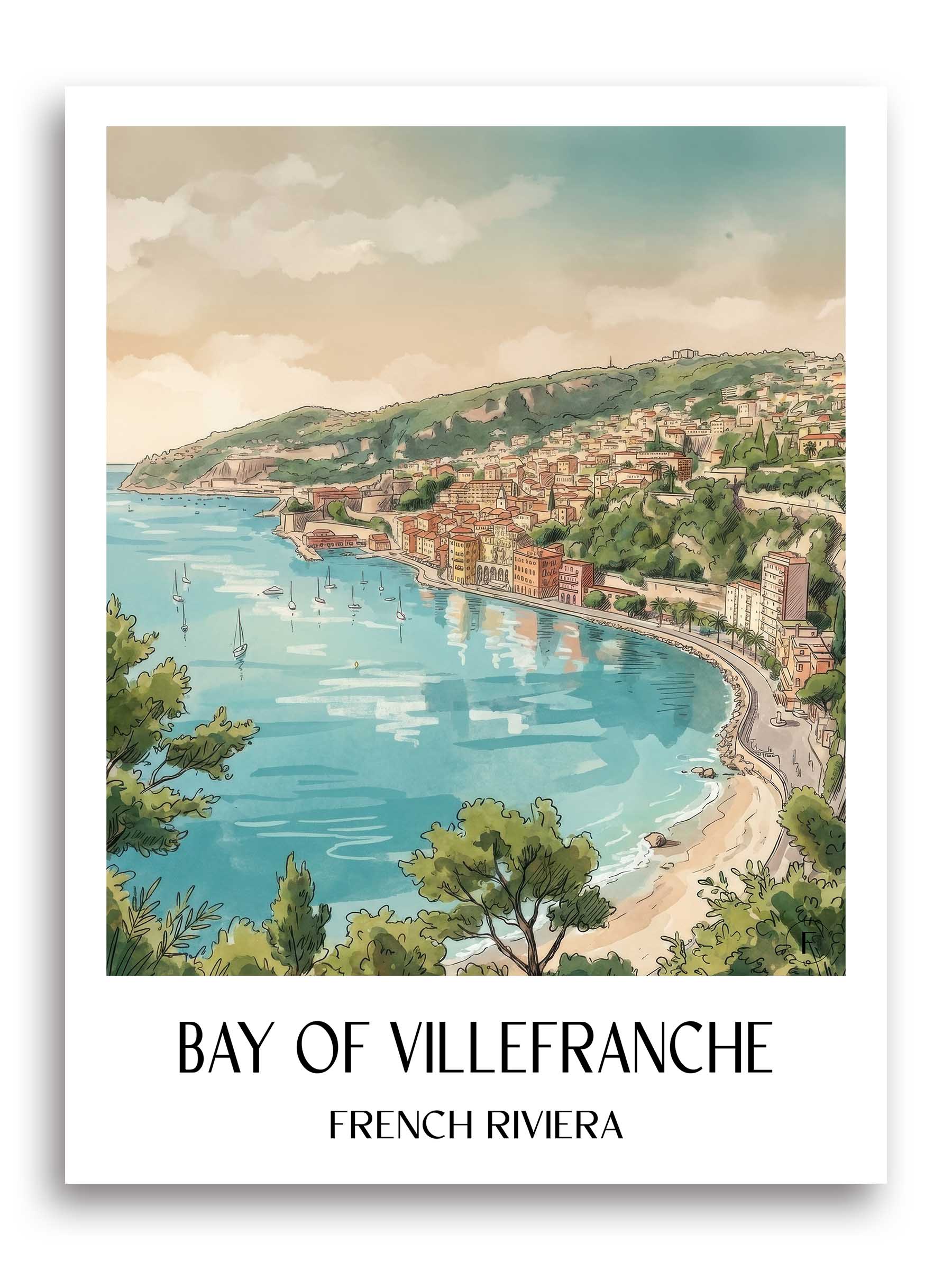 Rade de Villefranche Poster - Côte d´Azur - Frankreich Kunstdruck - Aquarell von A4 bis A1