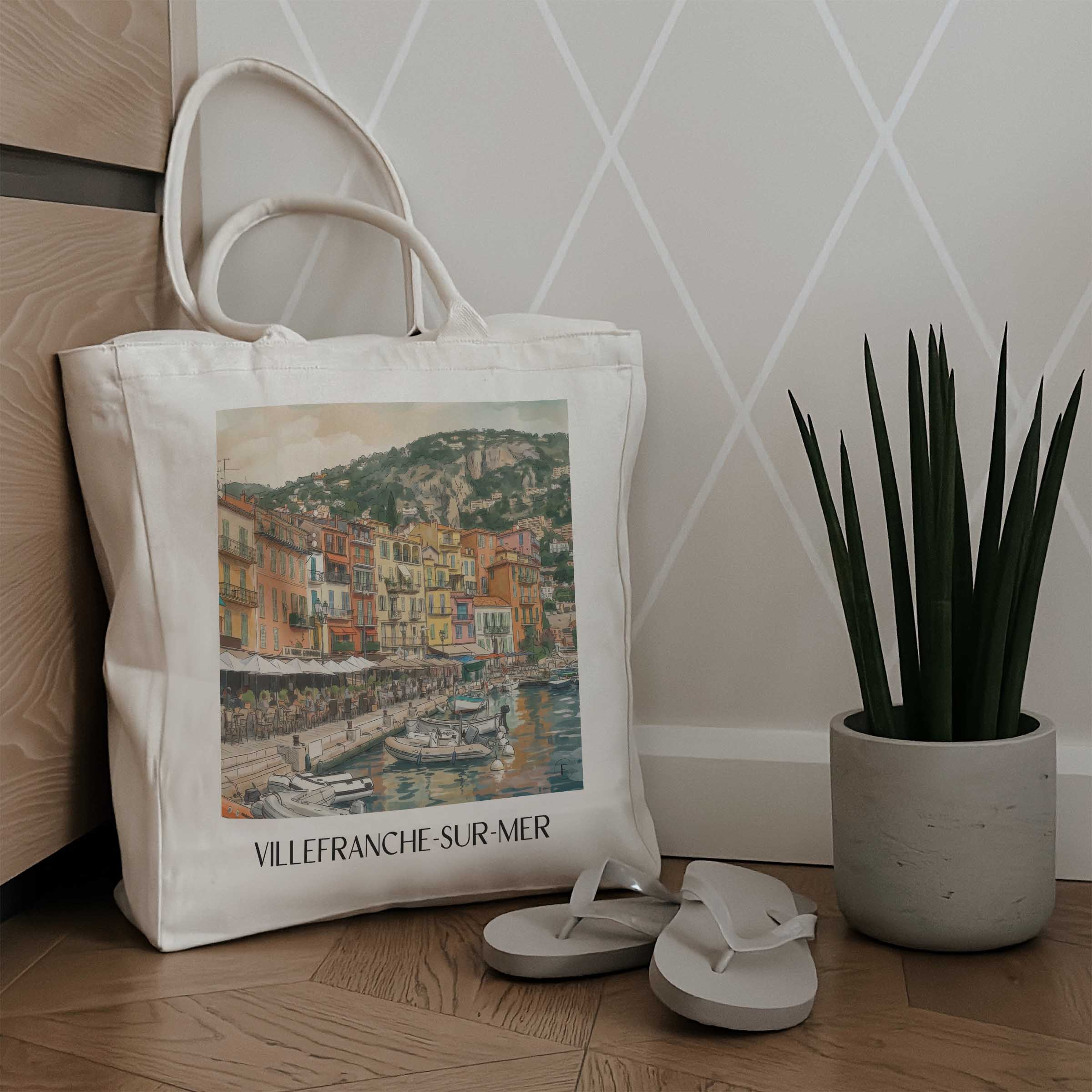 villefranche-sur-mer-côte-d´azur-frankreich-einkaufstasche-aquarell