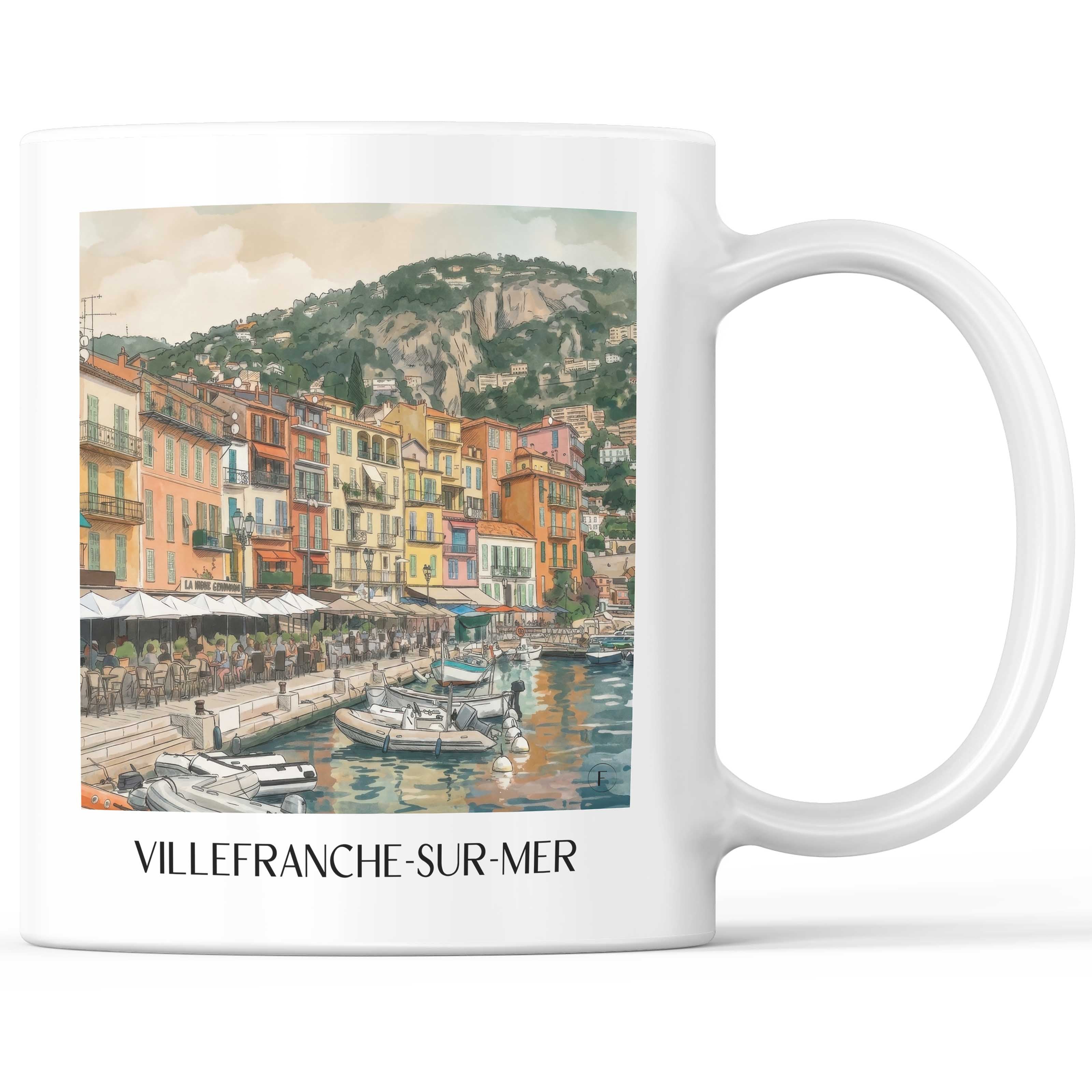 Villefranche-sur-Mer Kaffeebecher - Côte d´Azur - Frankreich Becher - Kaffeetasse im Aquarell Stil