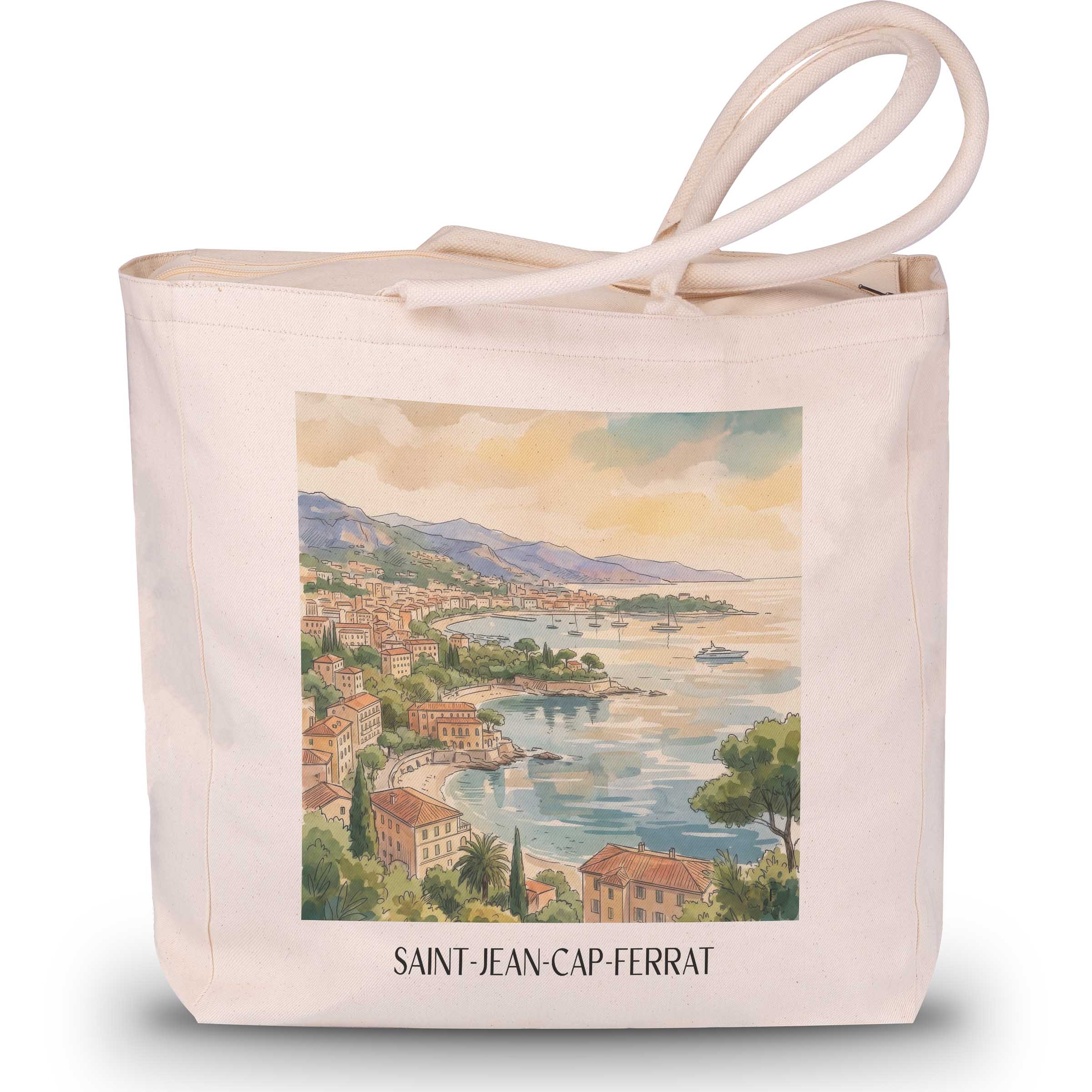 Saint-Jean-Cap-Ferrat Shopping Tasche - Côte d´Azur - Frankreich Tote Bag - Einkaufstasche im Aquarell Stil