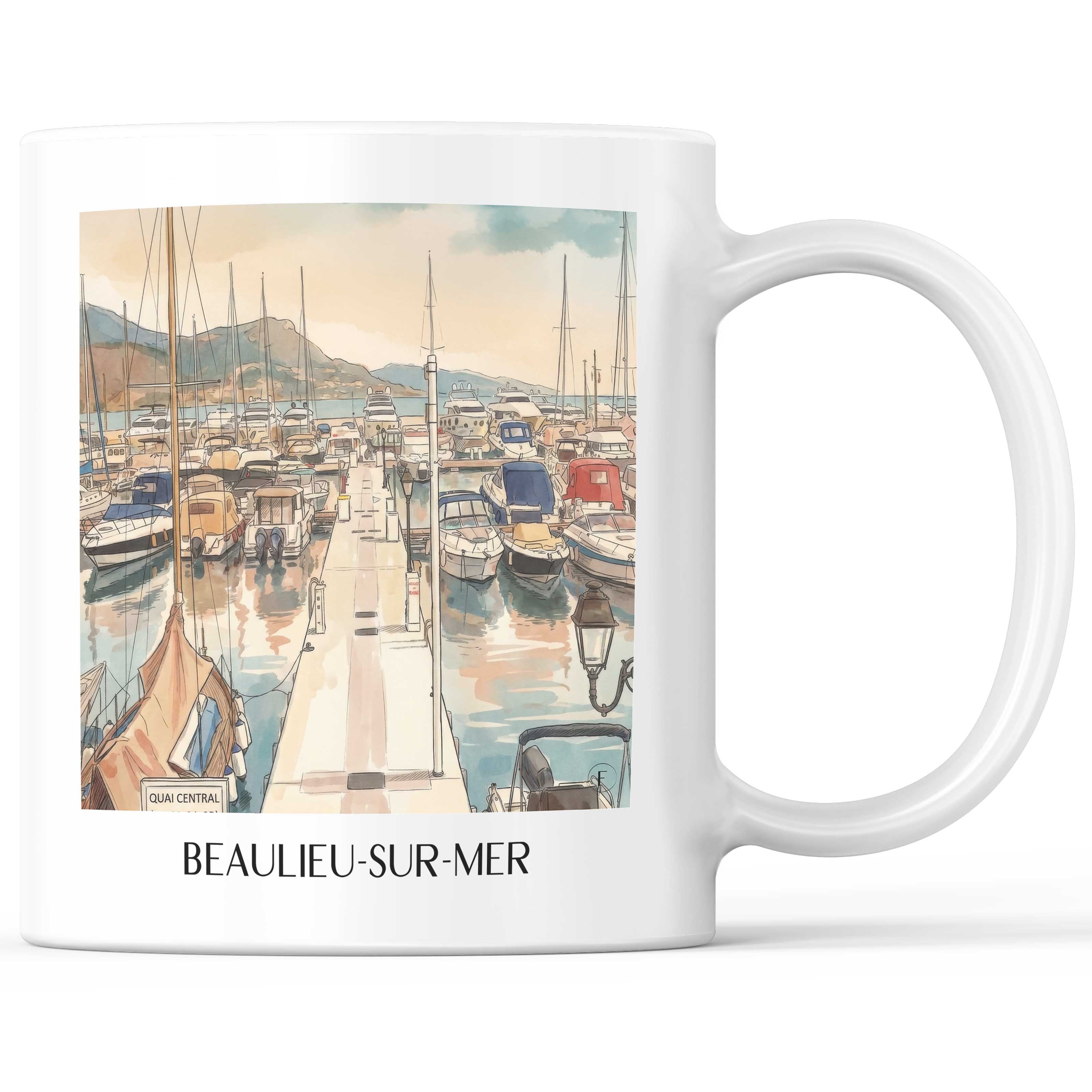 Beaulieu-sur-Mer Kaffeebecher - Côte d´Azur - Frankreich Becher - Kaffeetasse im Aquarell Stil