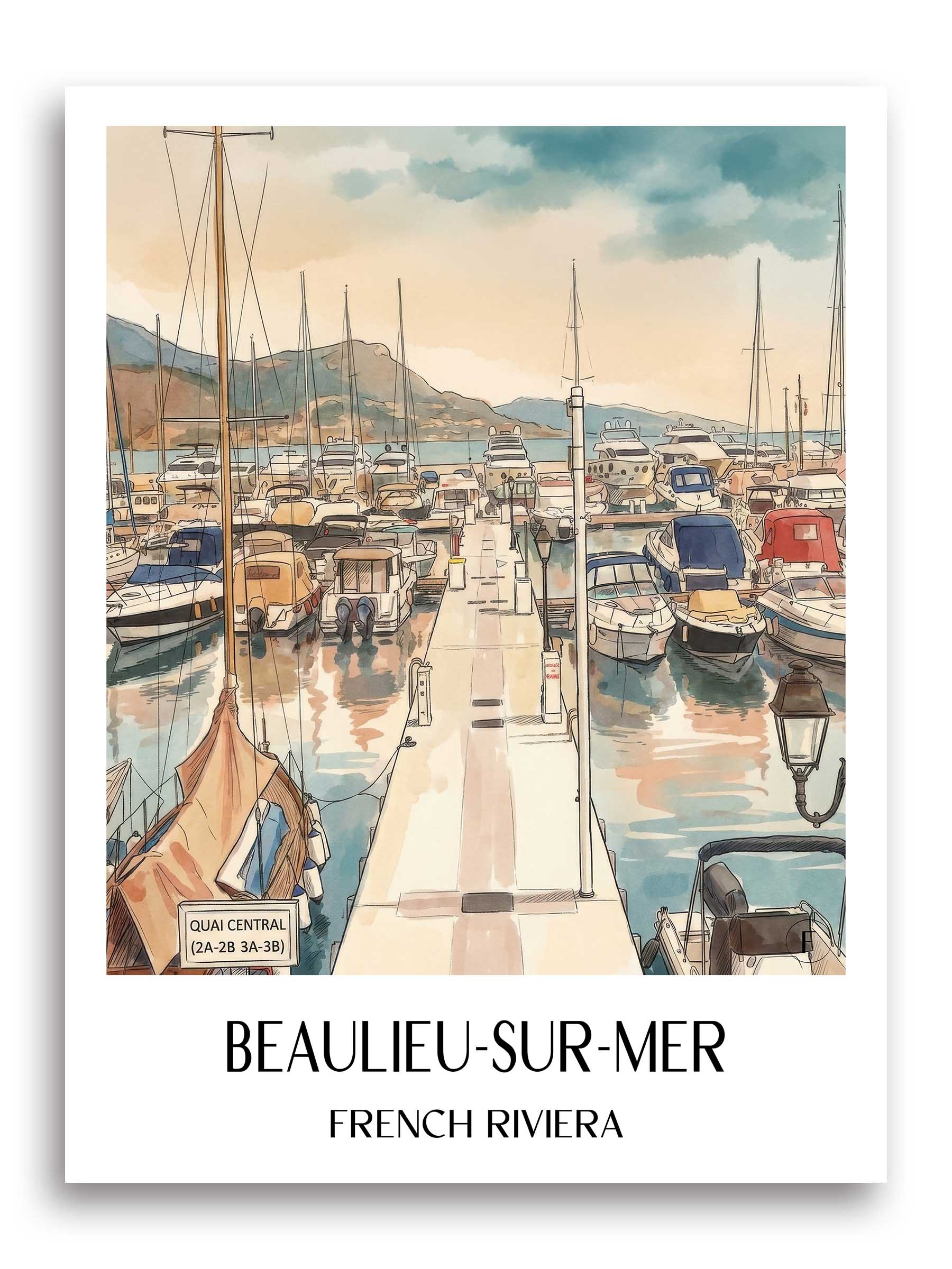 Beaulieu-sur-Mer Poster - Côte d´Azur - Frankreich Kunstdruck - Aquarell von A4 bis A1