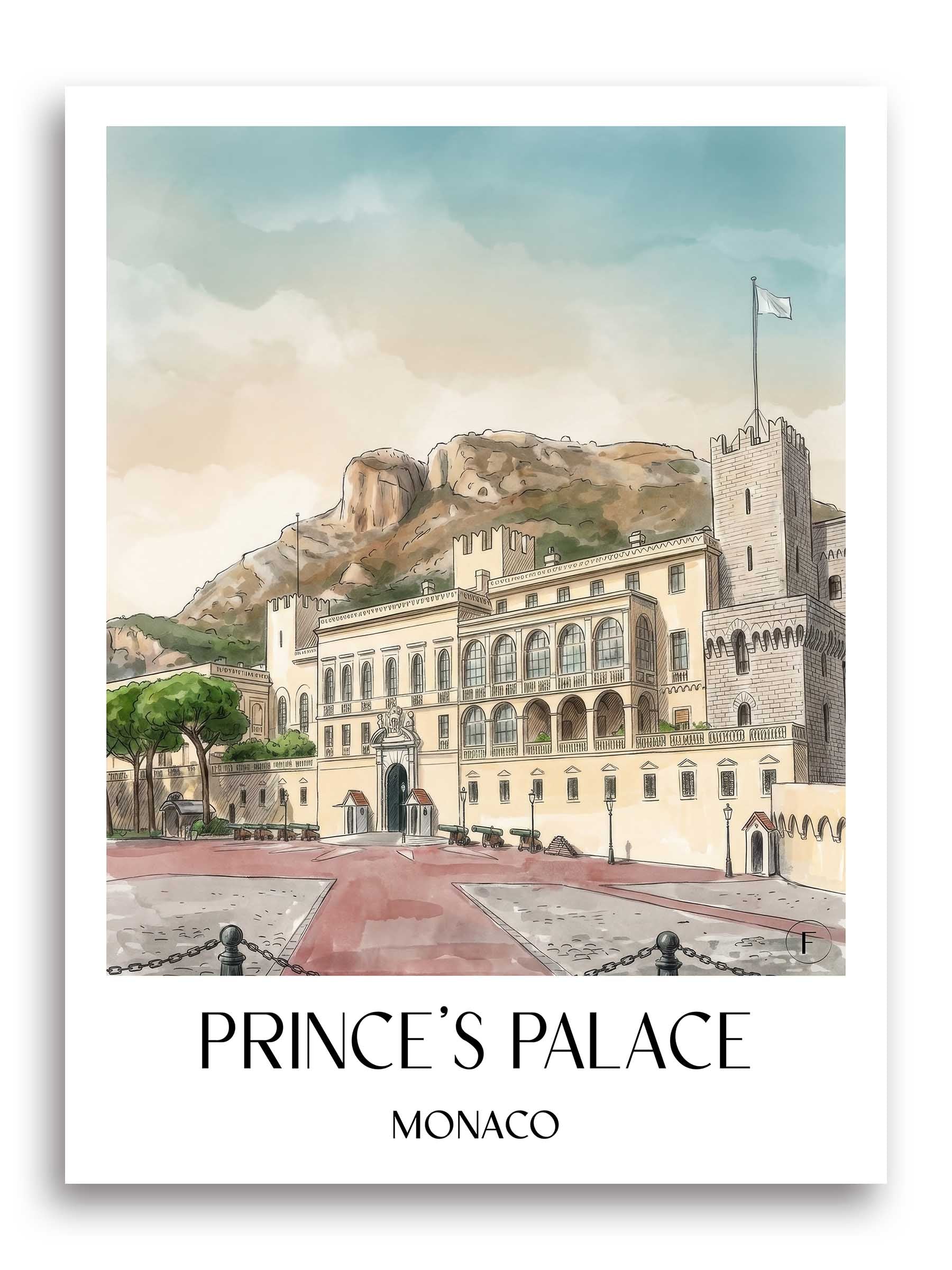 Fürstenpalast Poster - Monaco - Monaco Kunstdruck - Aquarell von A4 bis A1