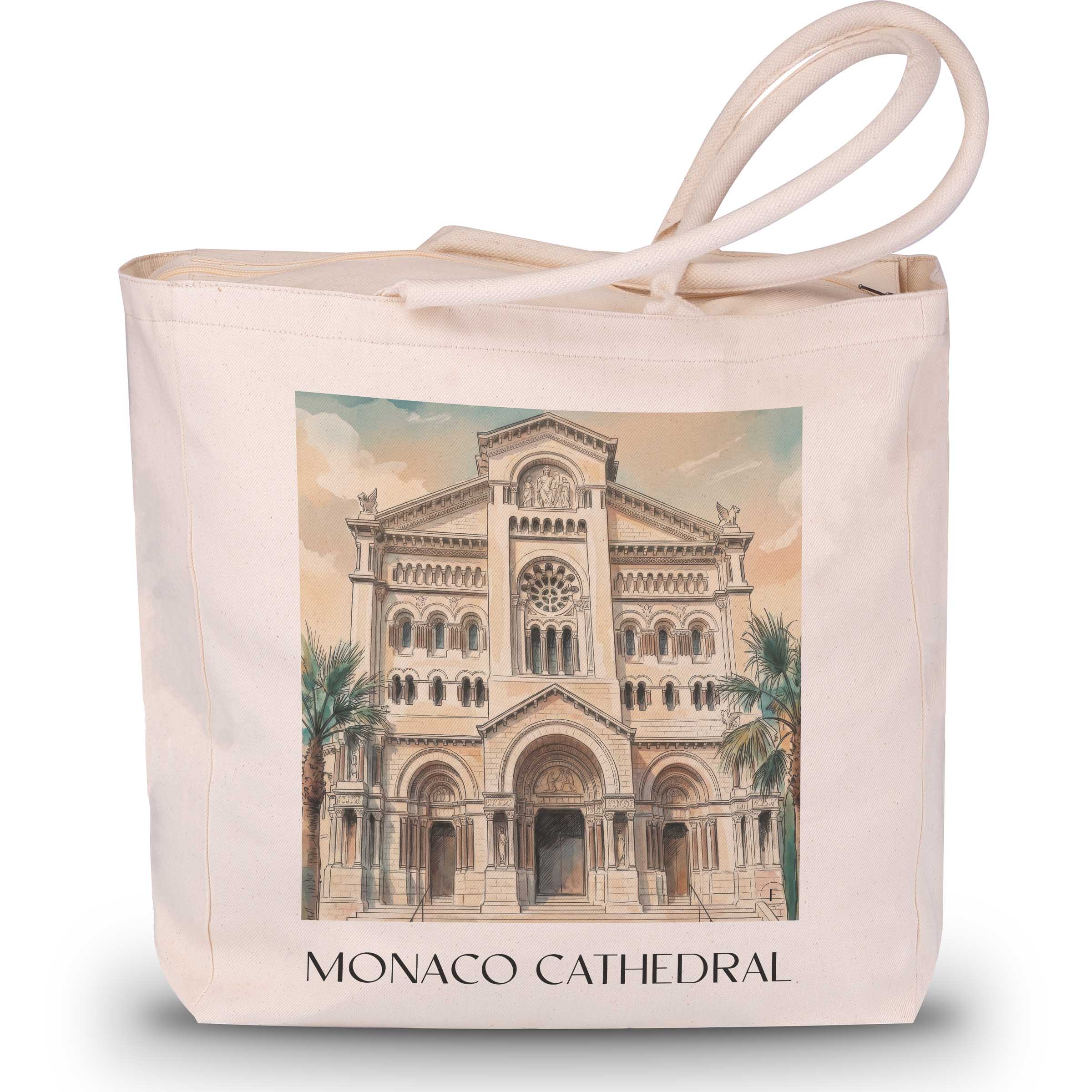 Notre-Dame-Immaculée Shopping Tasche - Monaco - Monaco Tote Bag - Einkaufstasche im Aquarell Stil