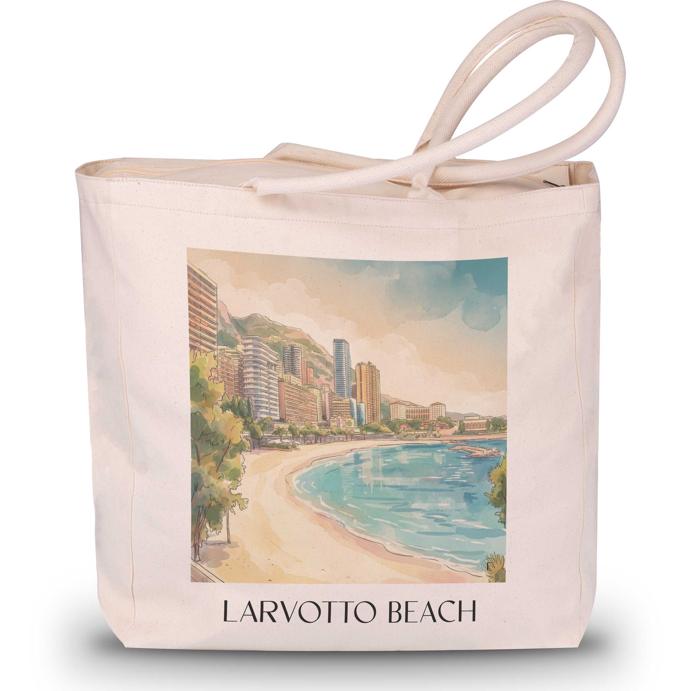 Larvotto Beach Shopping Tasche - Monaco - Monaco Tote Bag - Einkaufstasche im Aquarell Stil