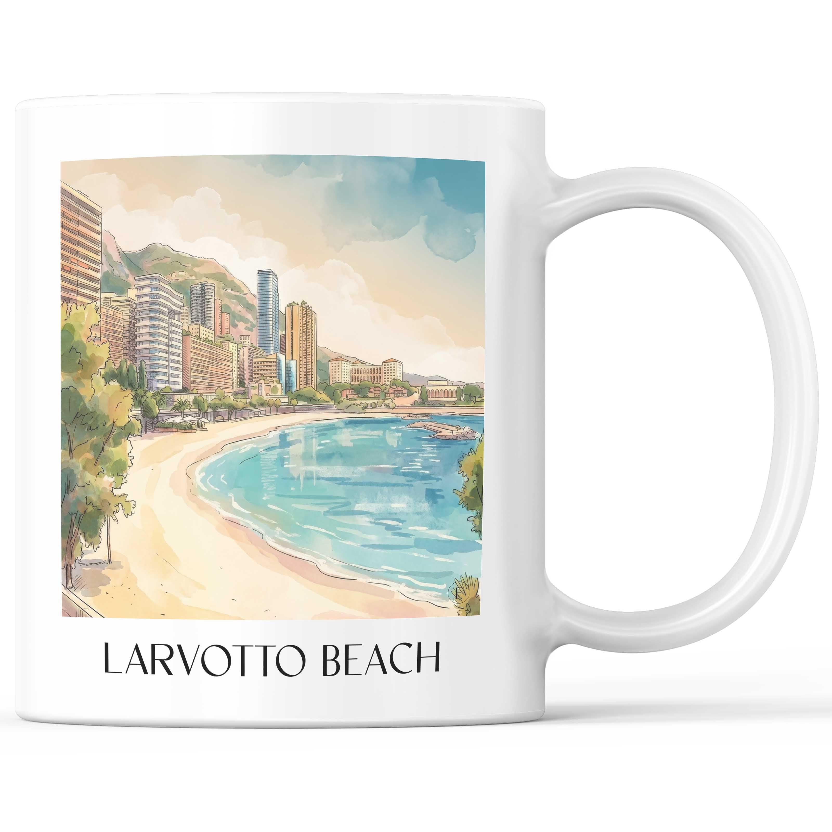 Larvotto Beach Kaffeebecher - Monaco - Monaco Becher - Kaffeetasse im Aquarell Stil