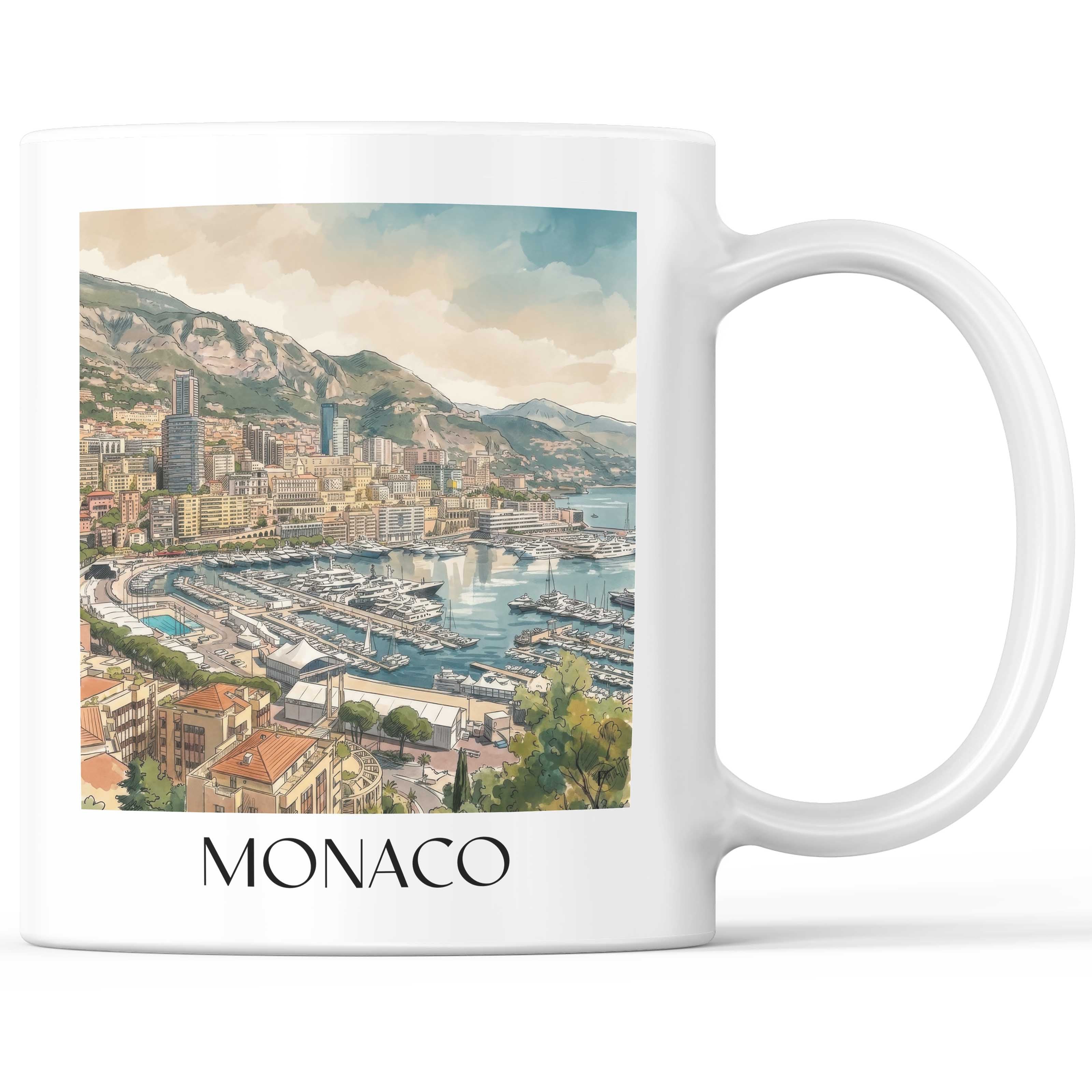 Monaco Kaffeebecher - Côte d´Azur - Monaco Becher - Kaffeetasse im Aquarell Stil
