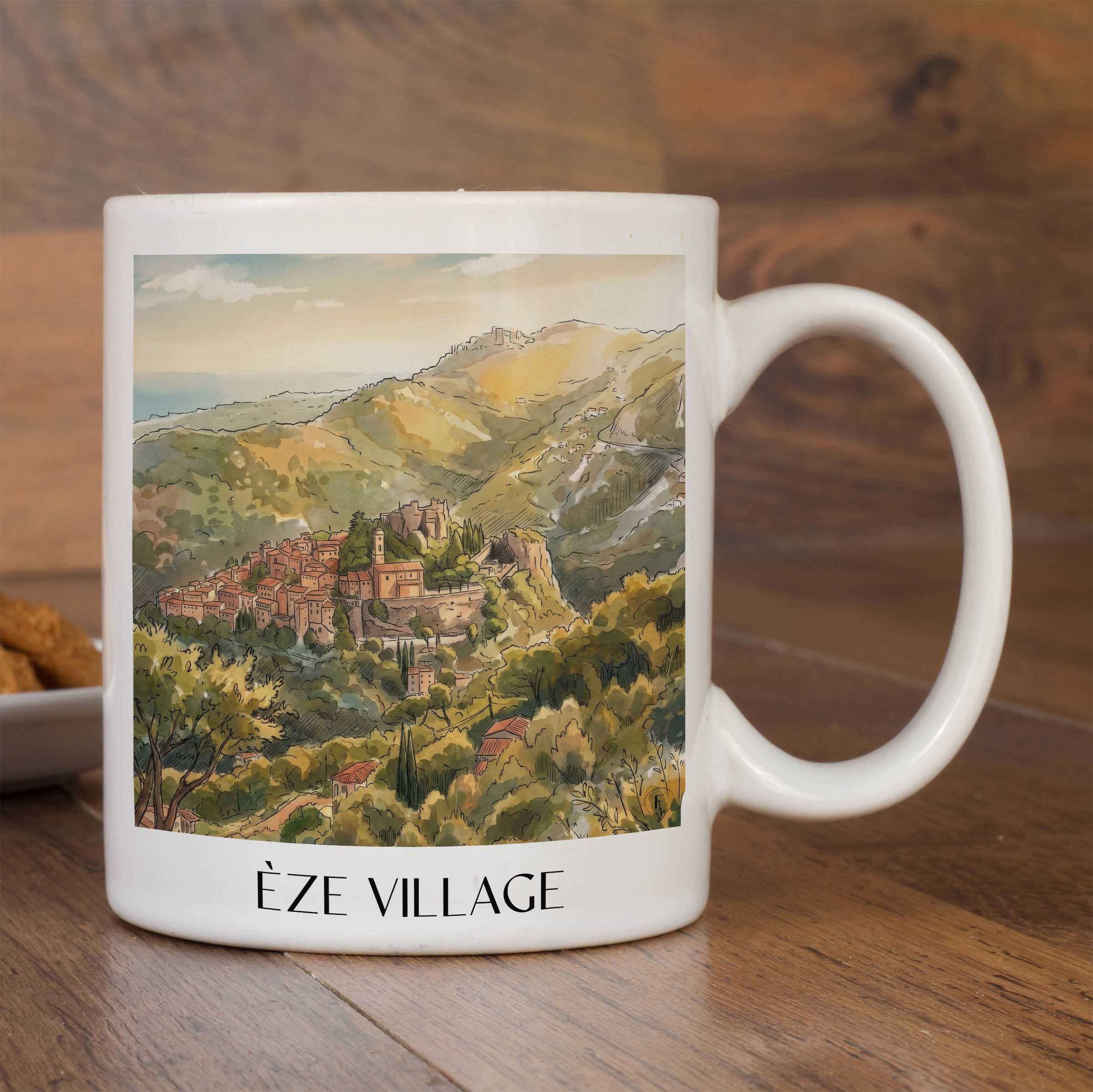 èze-village-côte-d´azur-frankreich-kaffeebecher-aquarell