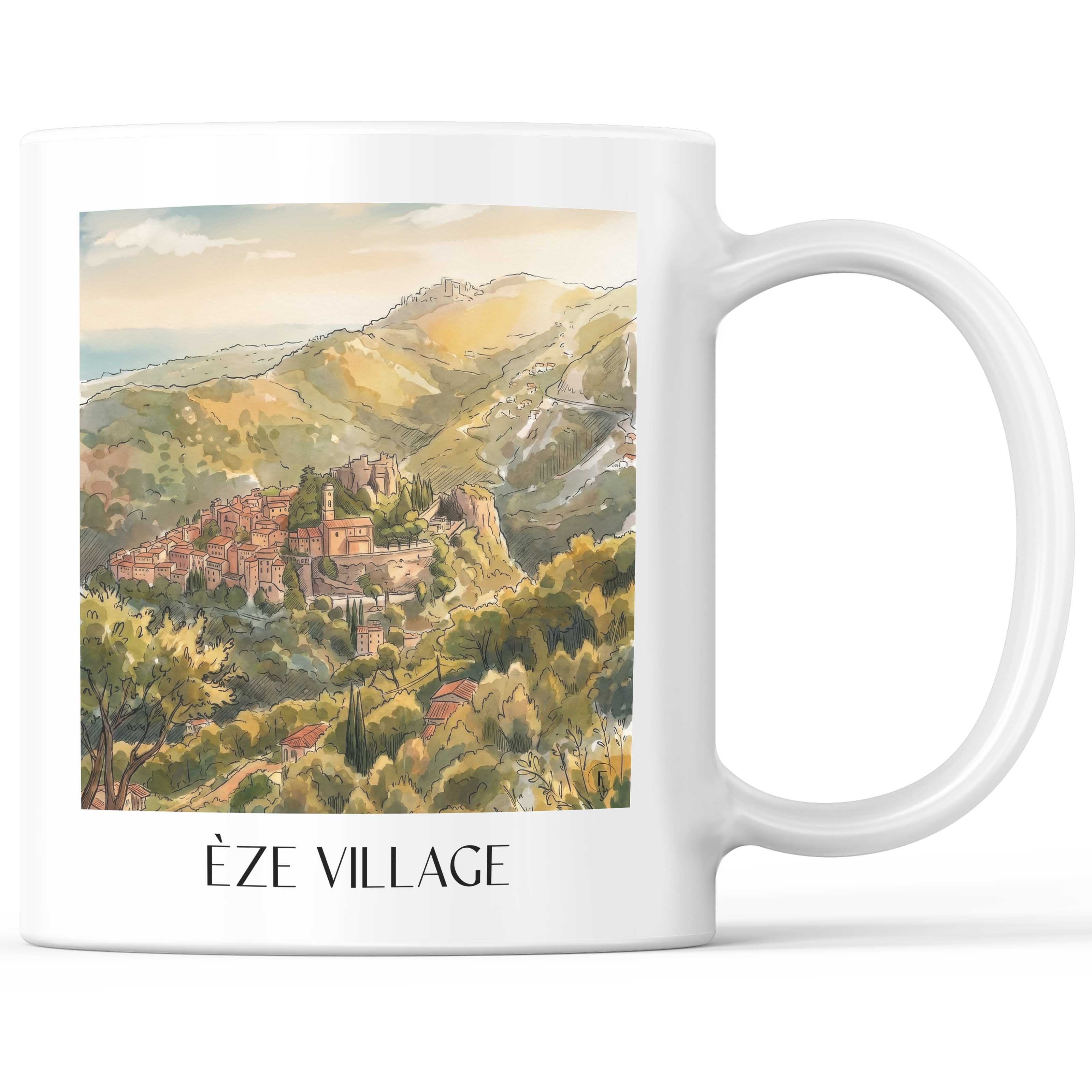 èze-village-côte-d´azur-frankreich-kaffeebecher-aquarell