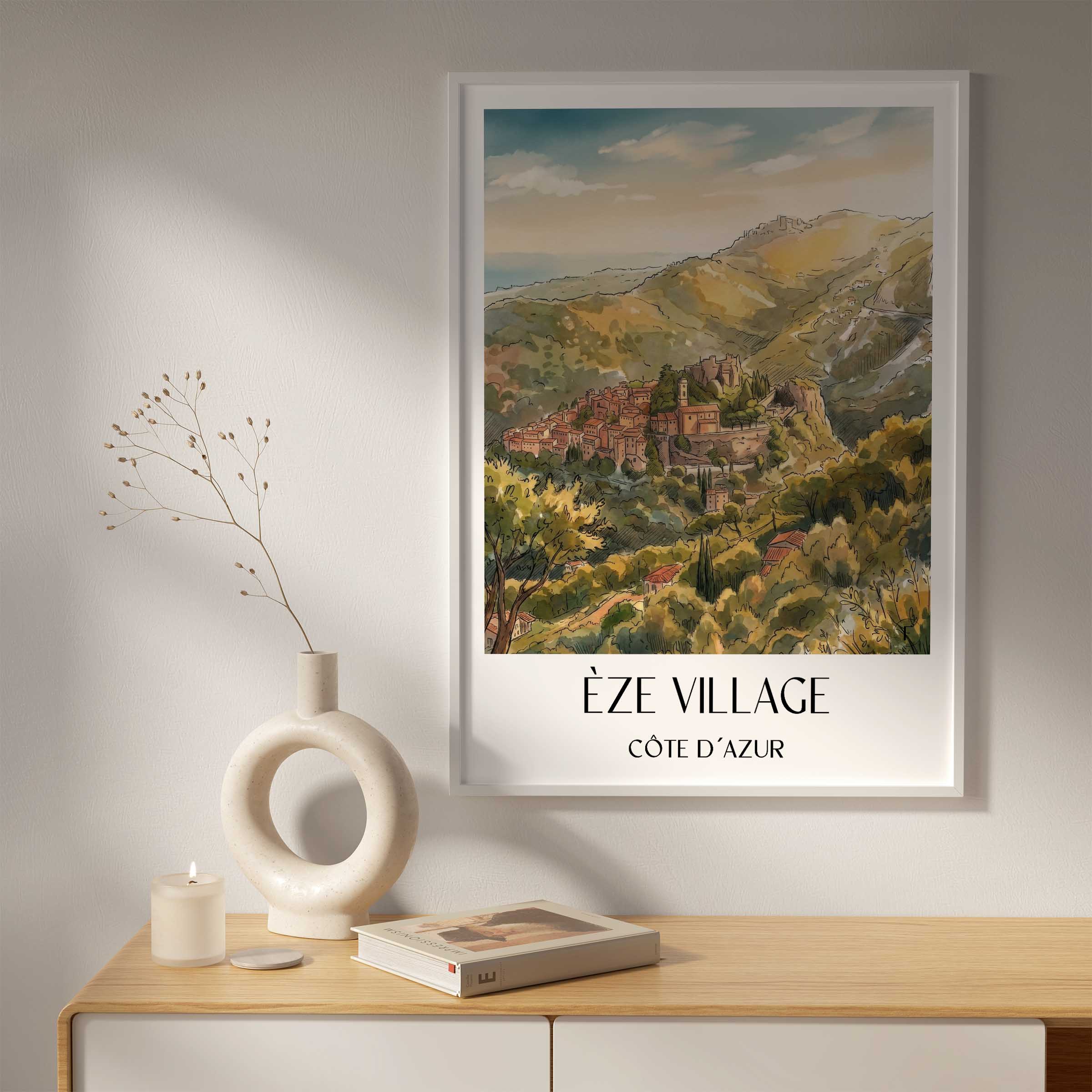 èze-village-côte-d´azur-frankreich-poster-aquarell