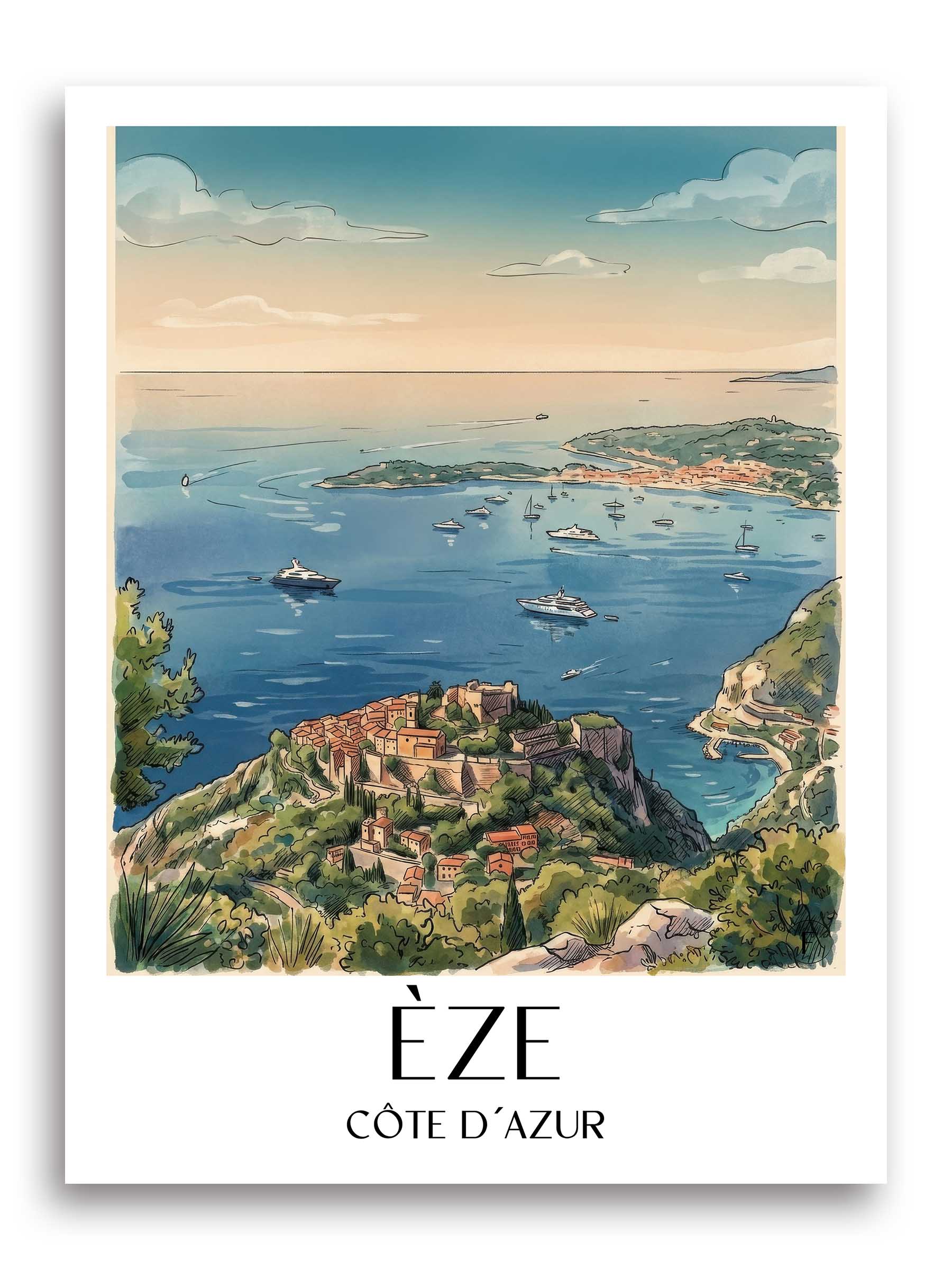 èze--côte-d´azur-frankreich-poster-aquarell