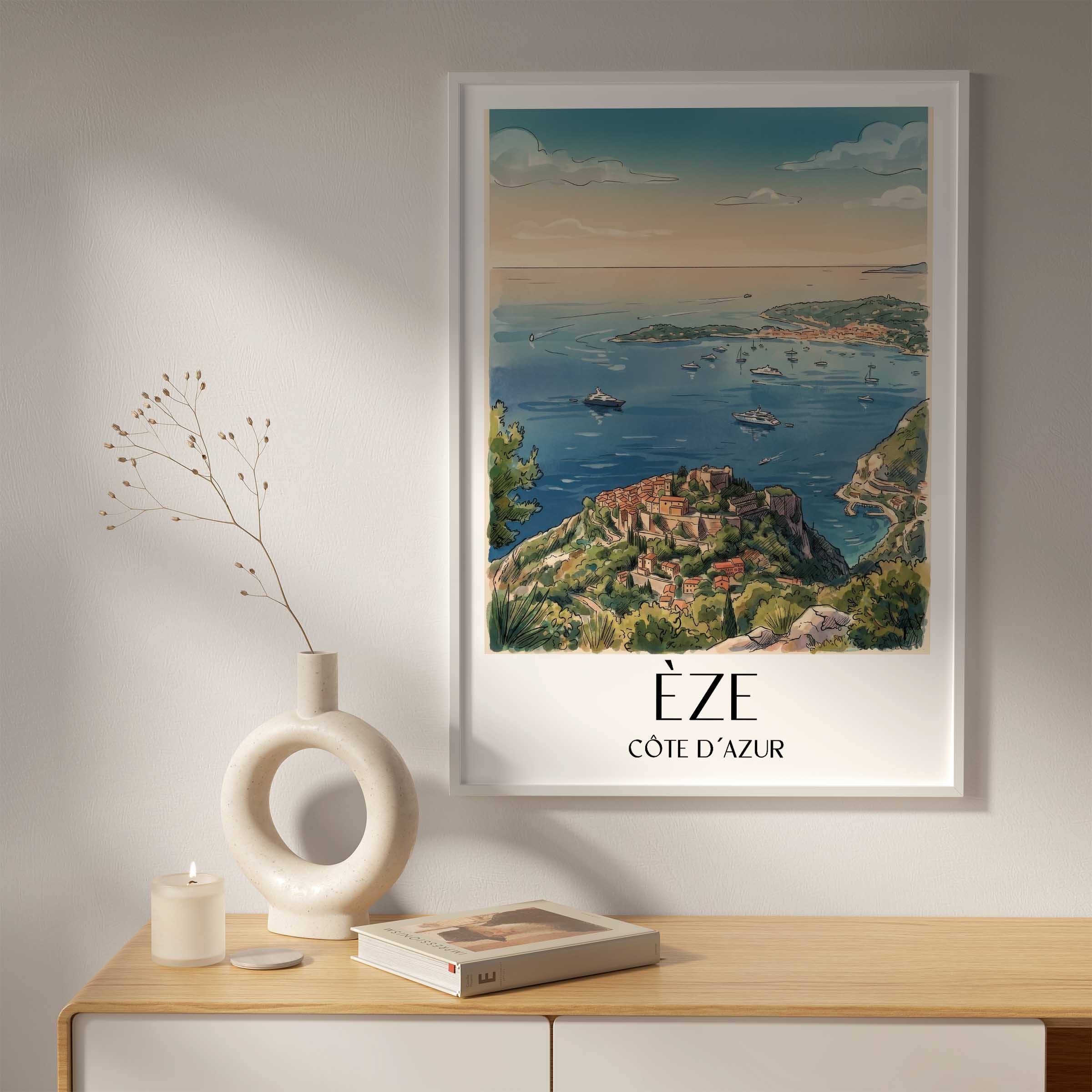 èze--côte-d´azur-frankreich-poster-aquarell
