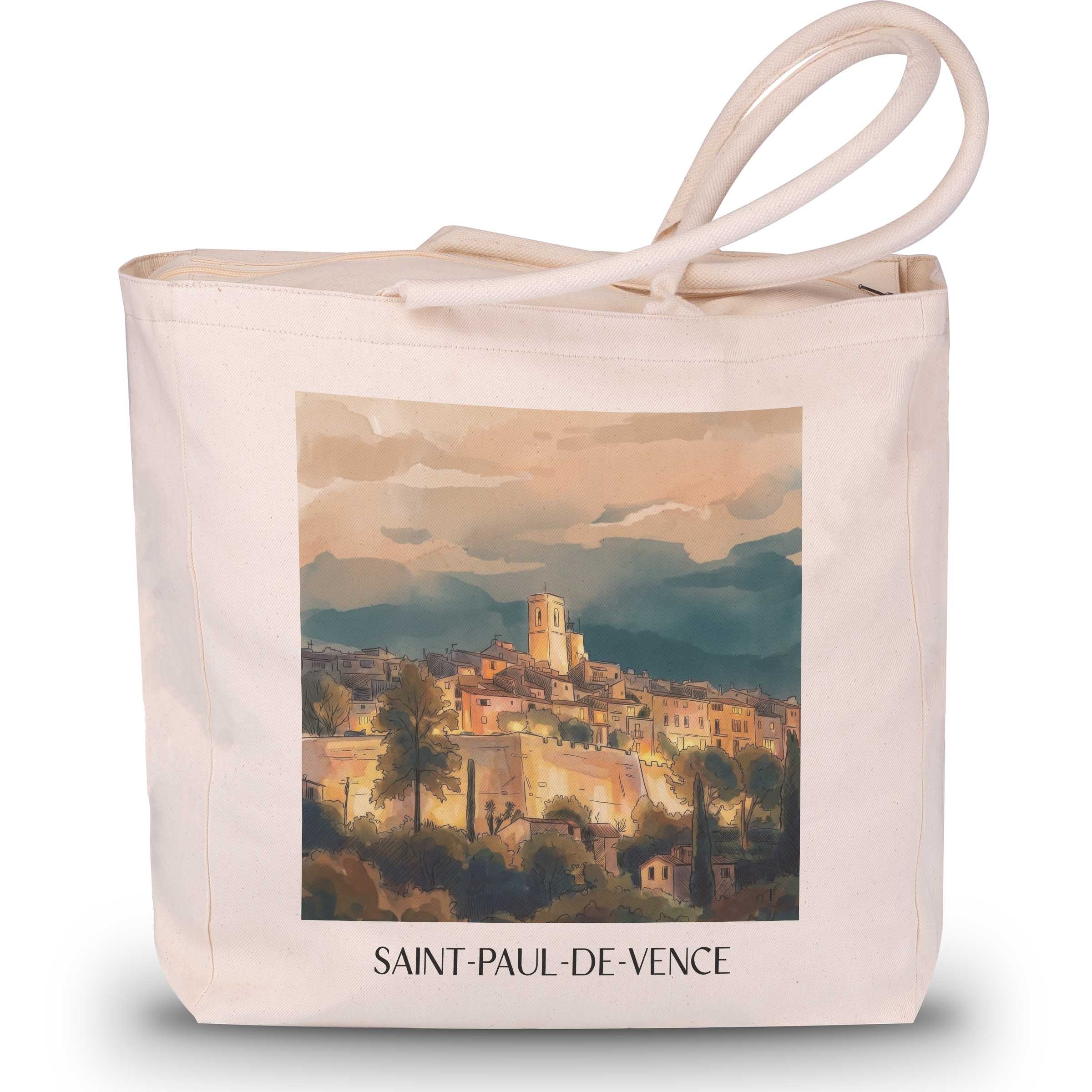 Saint-Paul-de-Vence Shopping Tasche - Côte d´Azur - Frankreich Tote Bag - Einkaufstasche im Aquarell Stil
