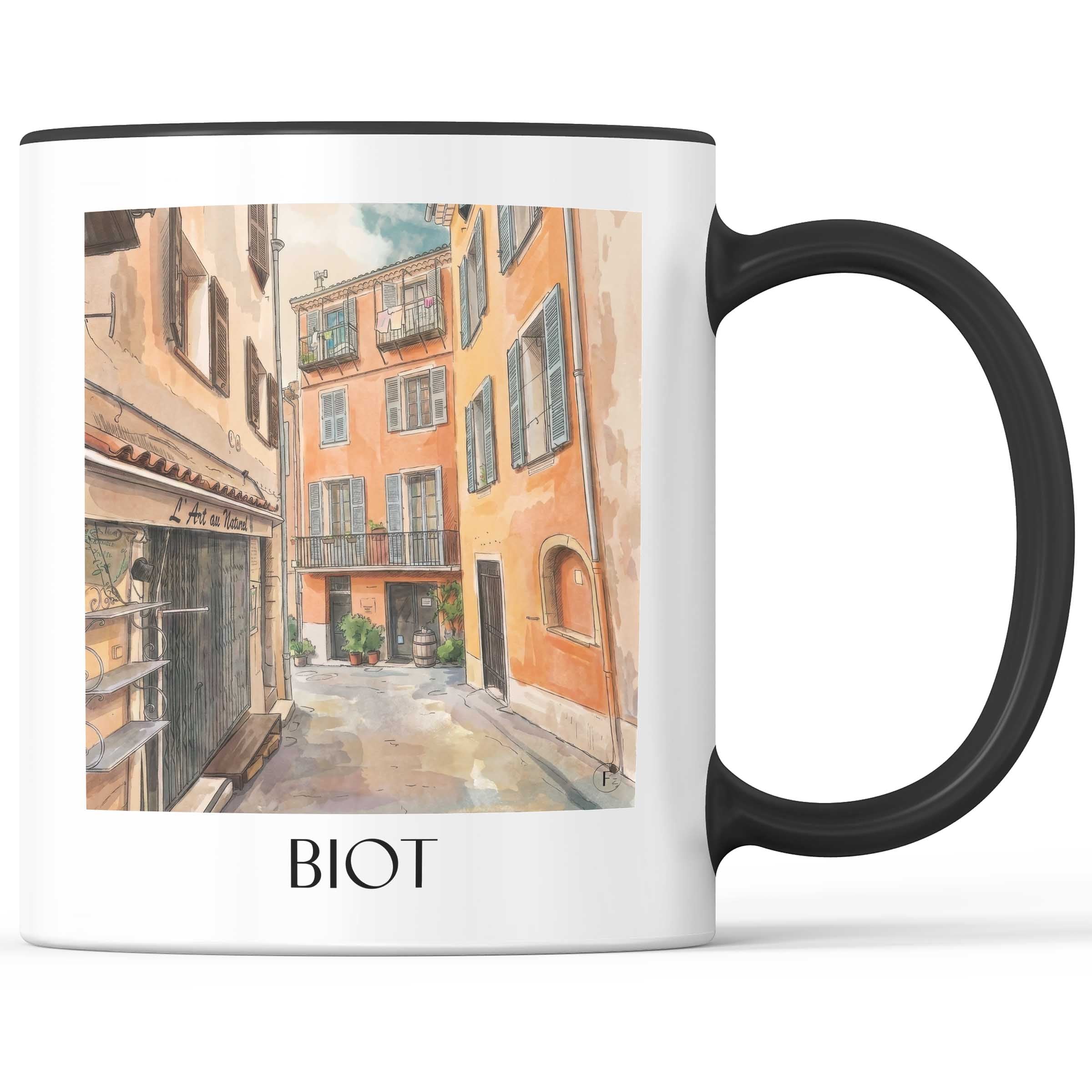 Biot Kaffeebecher - Côte d´Azur - Frankreich Becher - Kaffeetasse im Aquarell Stil