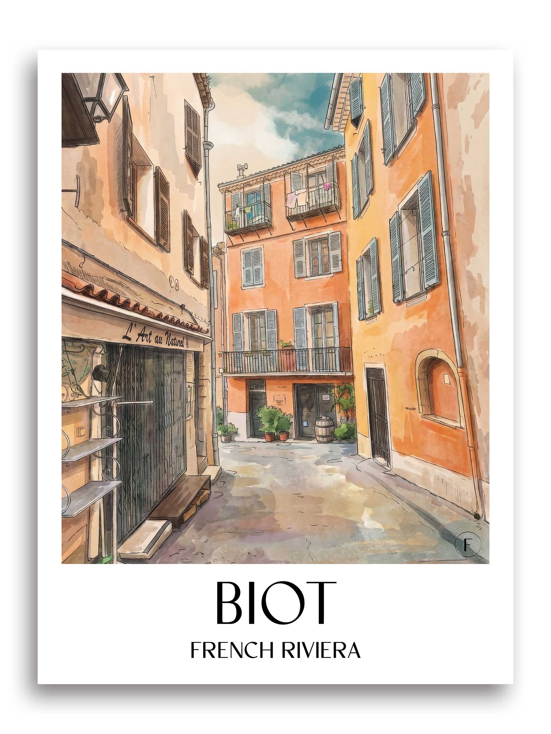 Biot Poster - Côte d´Azur - Frankreich Kunstdruck - Aquarell von A4 bis A1