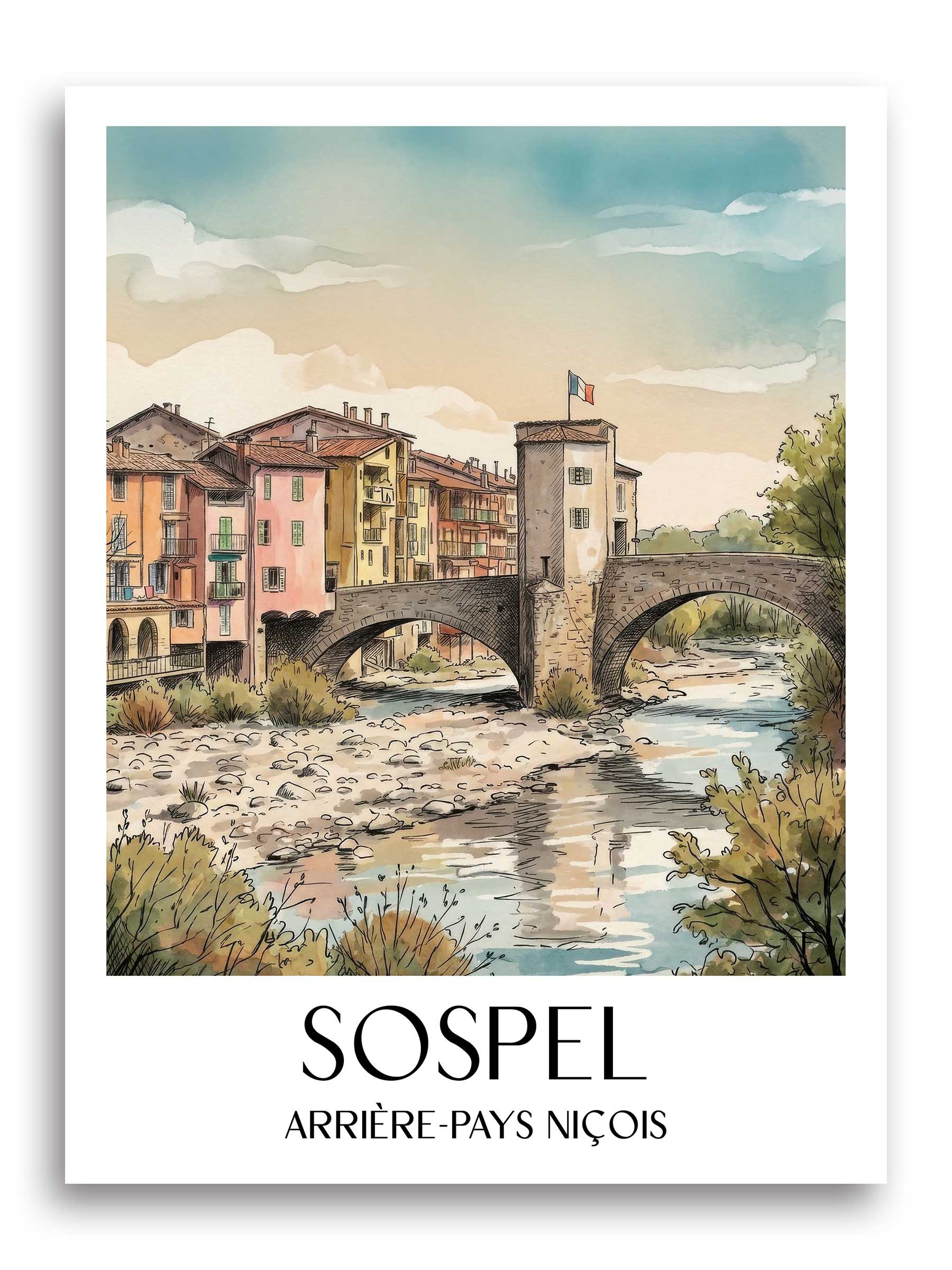 sospel-arrière-pays-niçois-frankreich-poster-aquarell