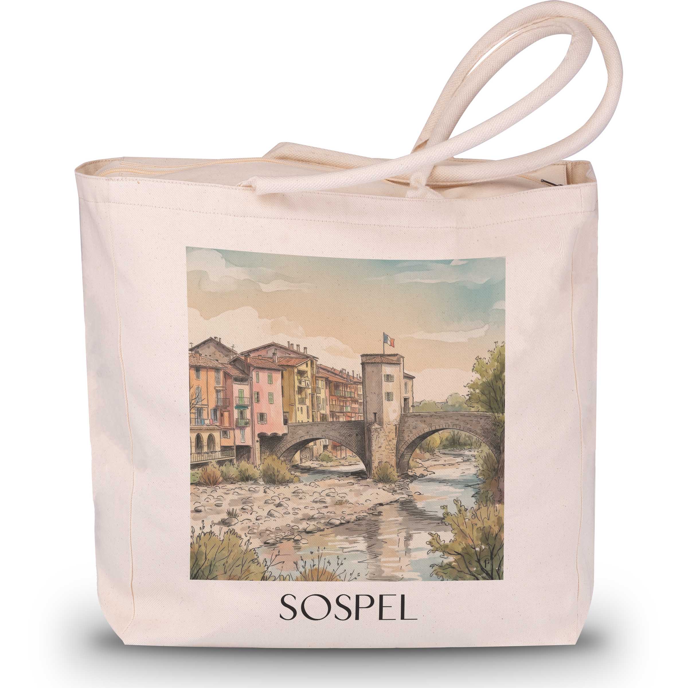 Sospel Shopping Tasche - Arrière-pays niçois - Frankreich Tote Bag - Einkaufstasche im Aquarell Stil