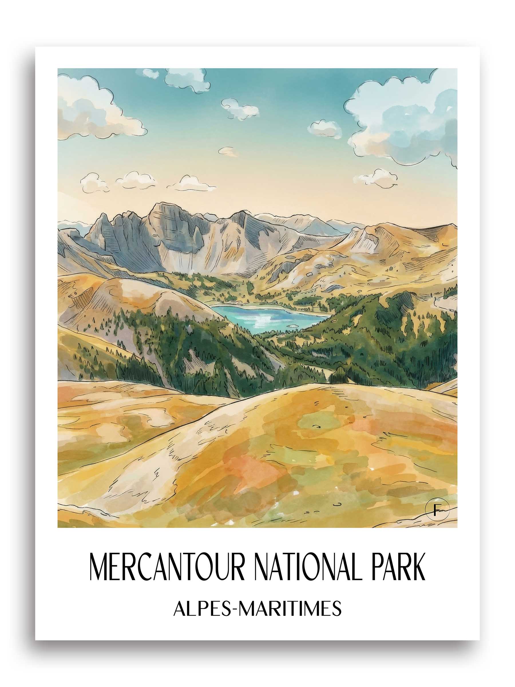 Nationalpark Mercantour Poster - Alpes-Maritimes - Frankreich Kunstdruck - Aquarell von A4 bis A1