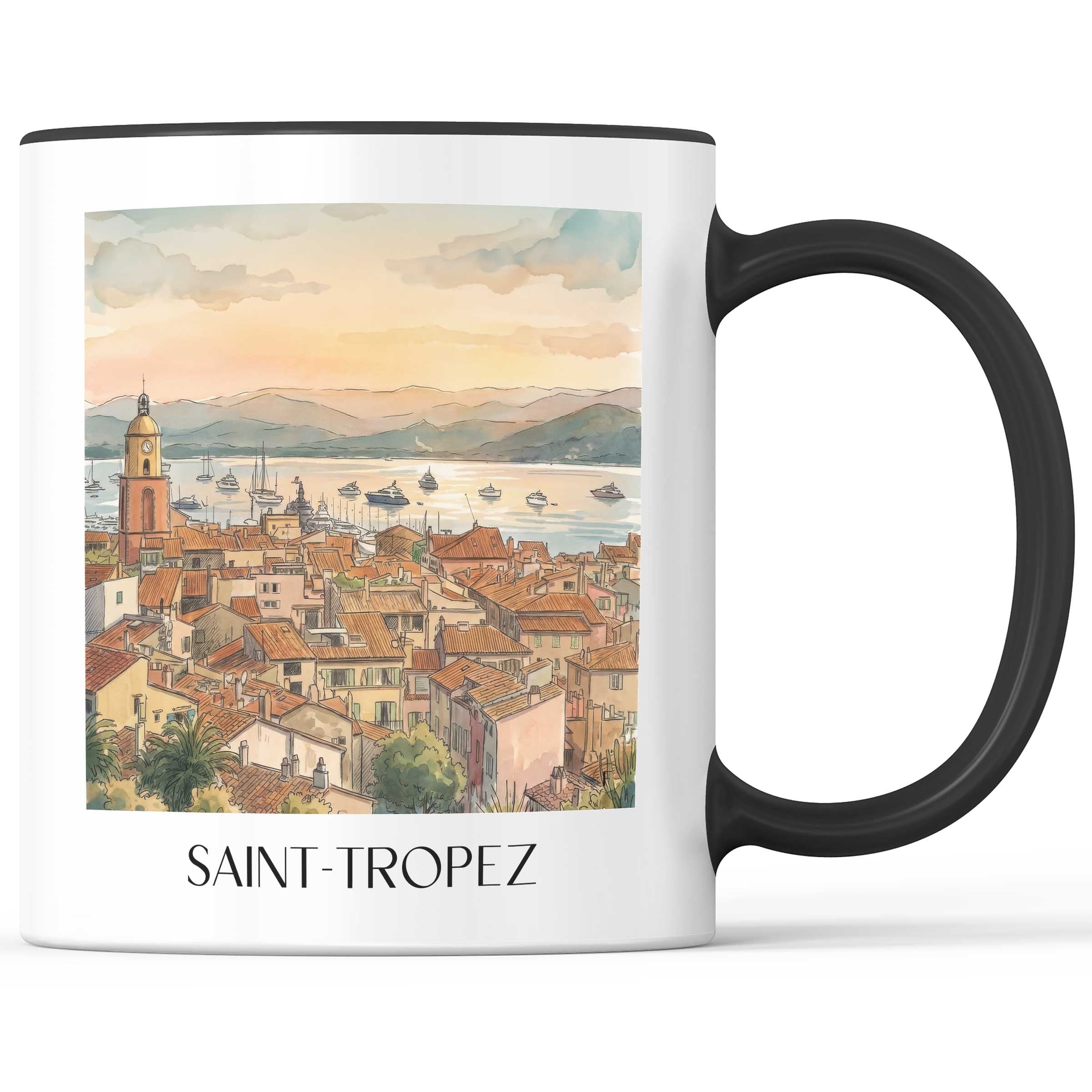 Saint-Tropez Kaffeebecher - Côte d´Azur - Frankreich Becher - Kaffeetasse im Aquarell Stil