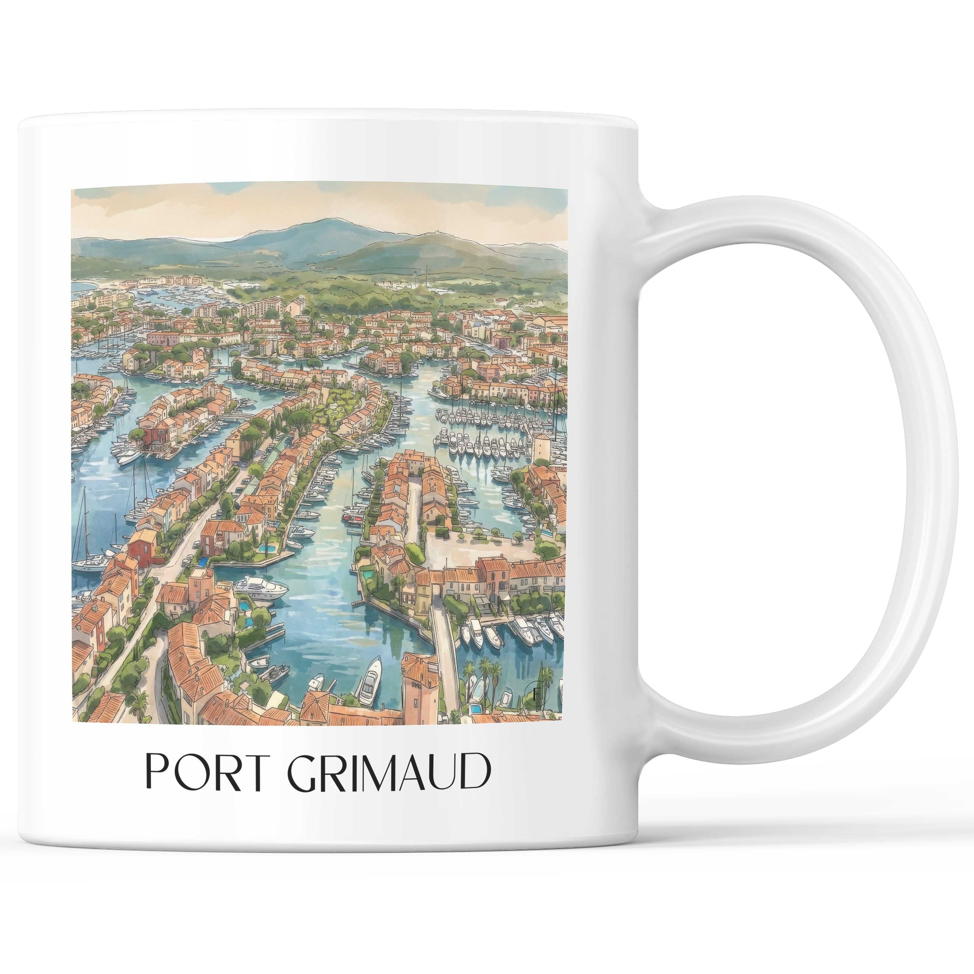 Port Grimaud Kaffeebecher - Côte d´Azur - Frankreich Becher - Kaffeetasse im Aquarell Stil
