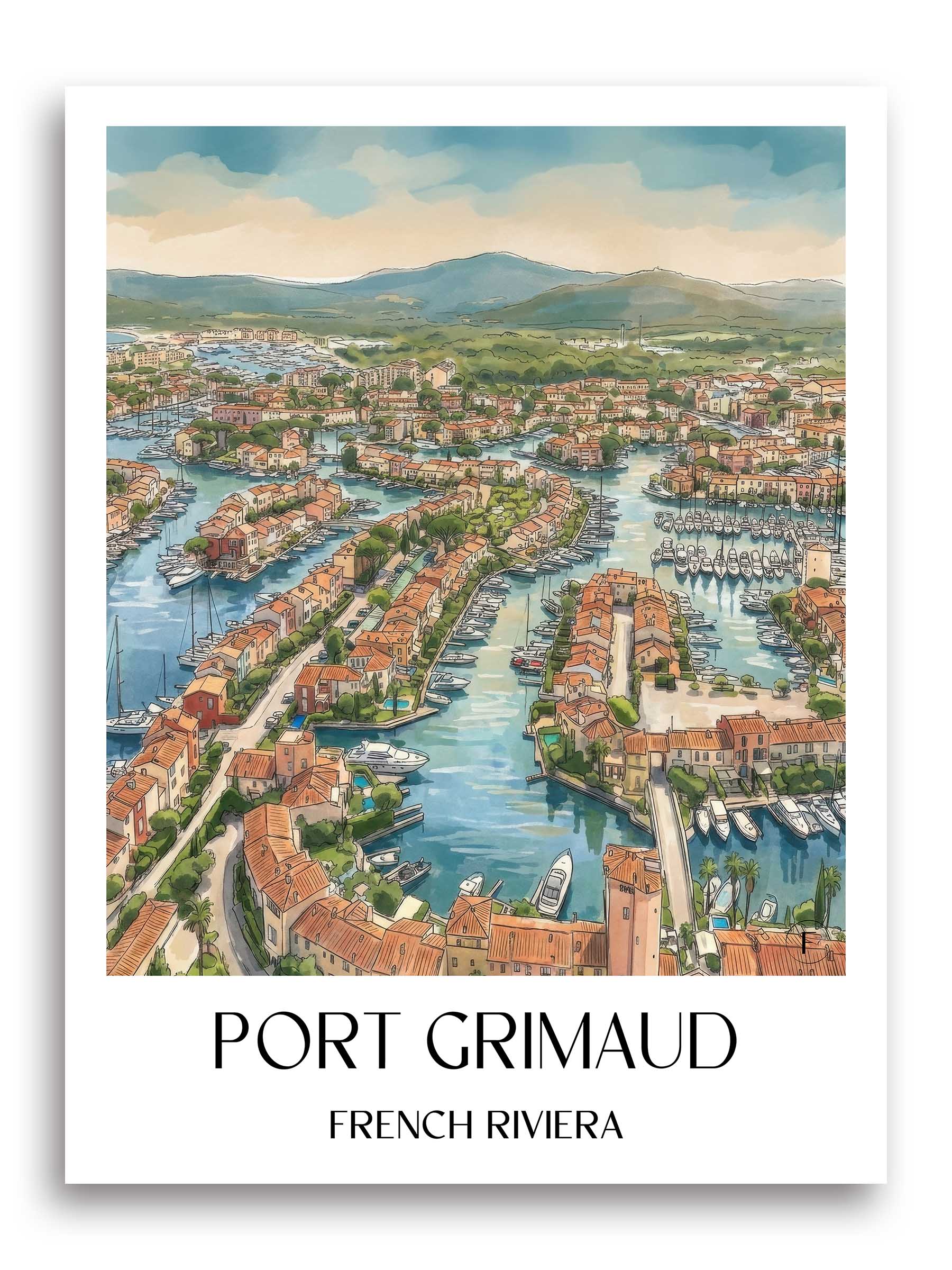 Port Grimaud Poster - Côte d´Azur - Frankreich Kunstdruck - Aquarell von A4 bis A1