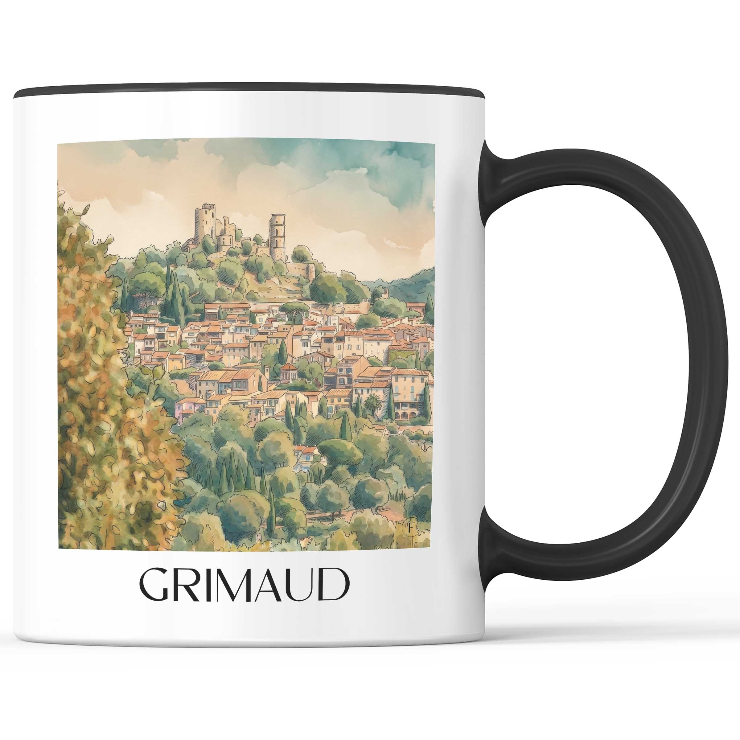 grimaud-côte-d´azur-frankreich-kaffeebecher-aquarell