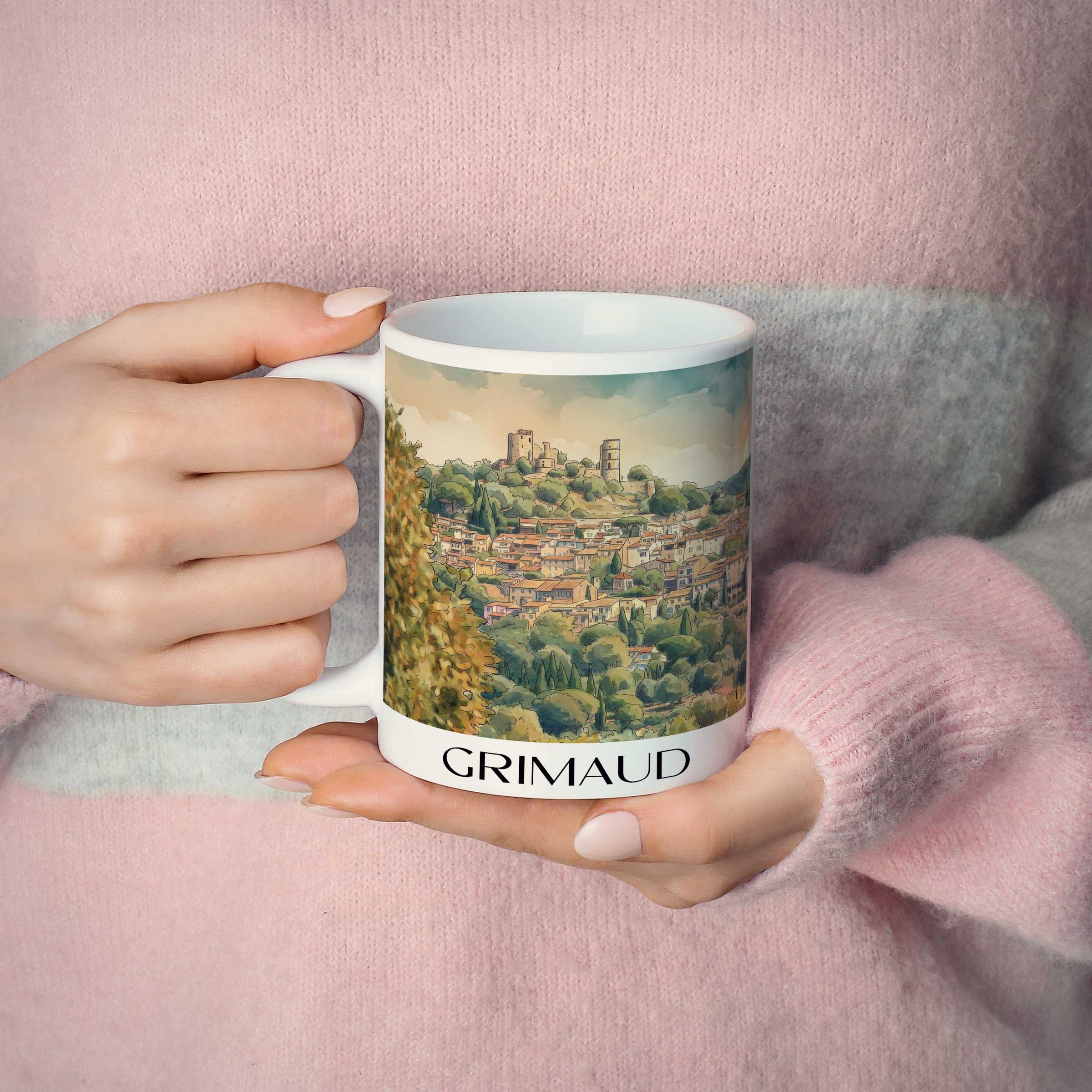 grimaud-côte-d´azur-frankreich-kaffeebecher-aquarell