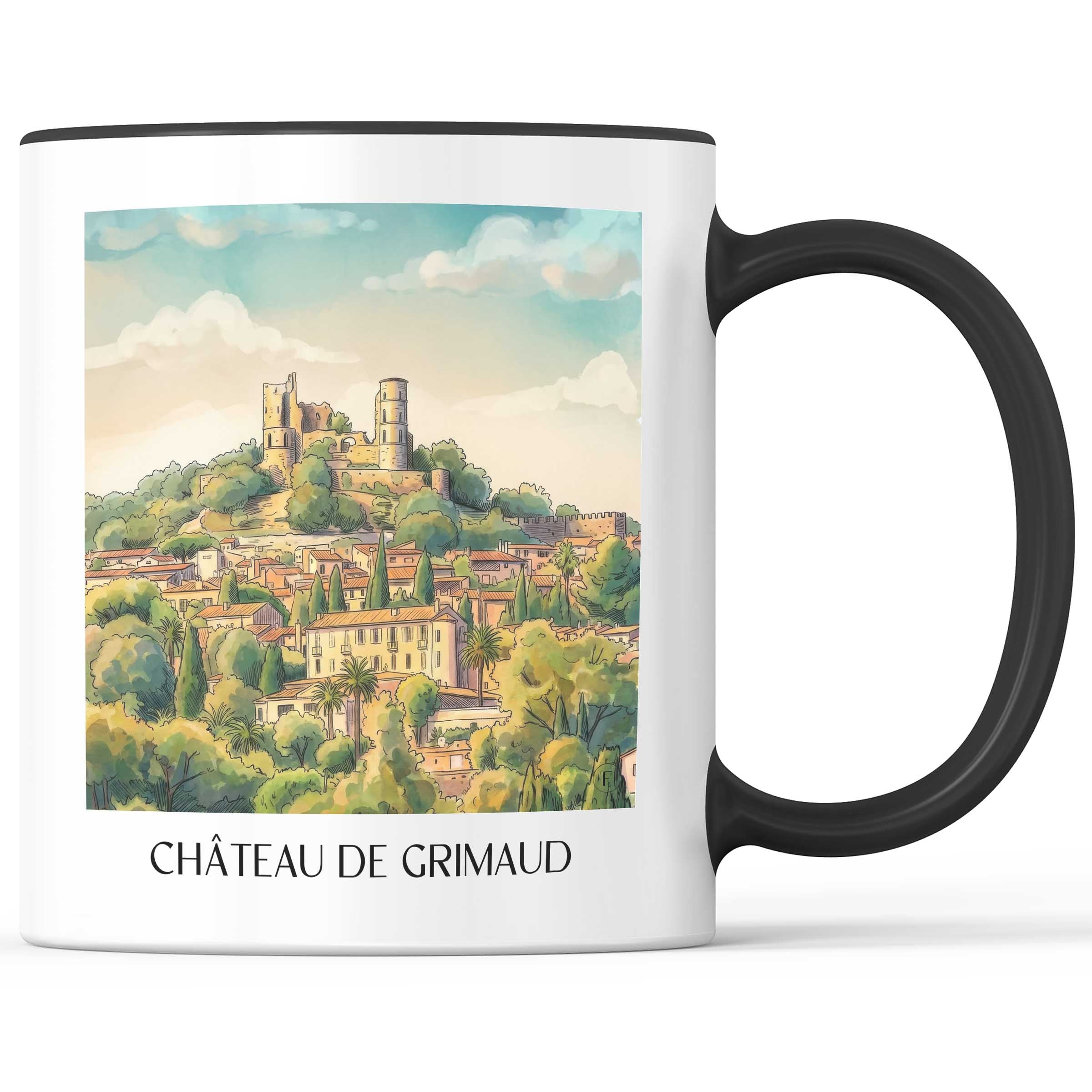 château-de-grimaud-côte-d´azur-frankreich-kaffeebecher-aquarell