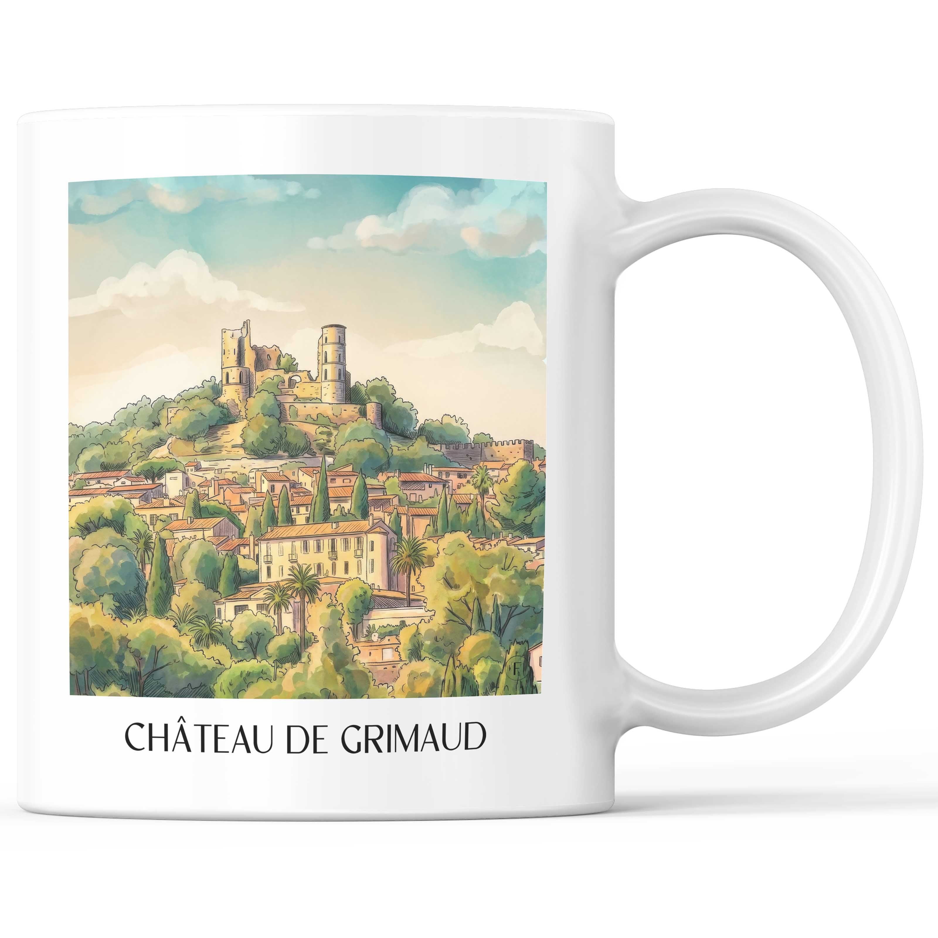 château-de-grimaud-côte-d´azur-frankreich-kaffeebecher-aquarell