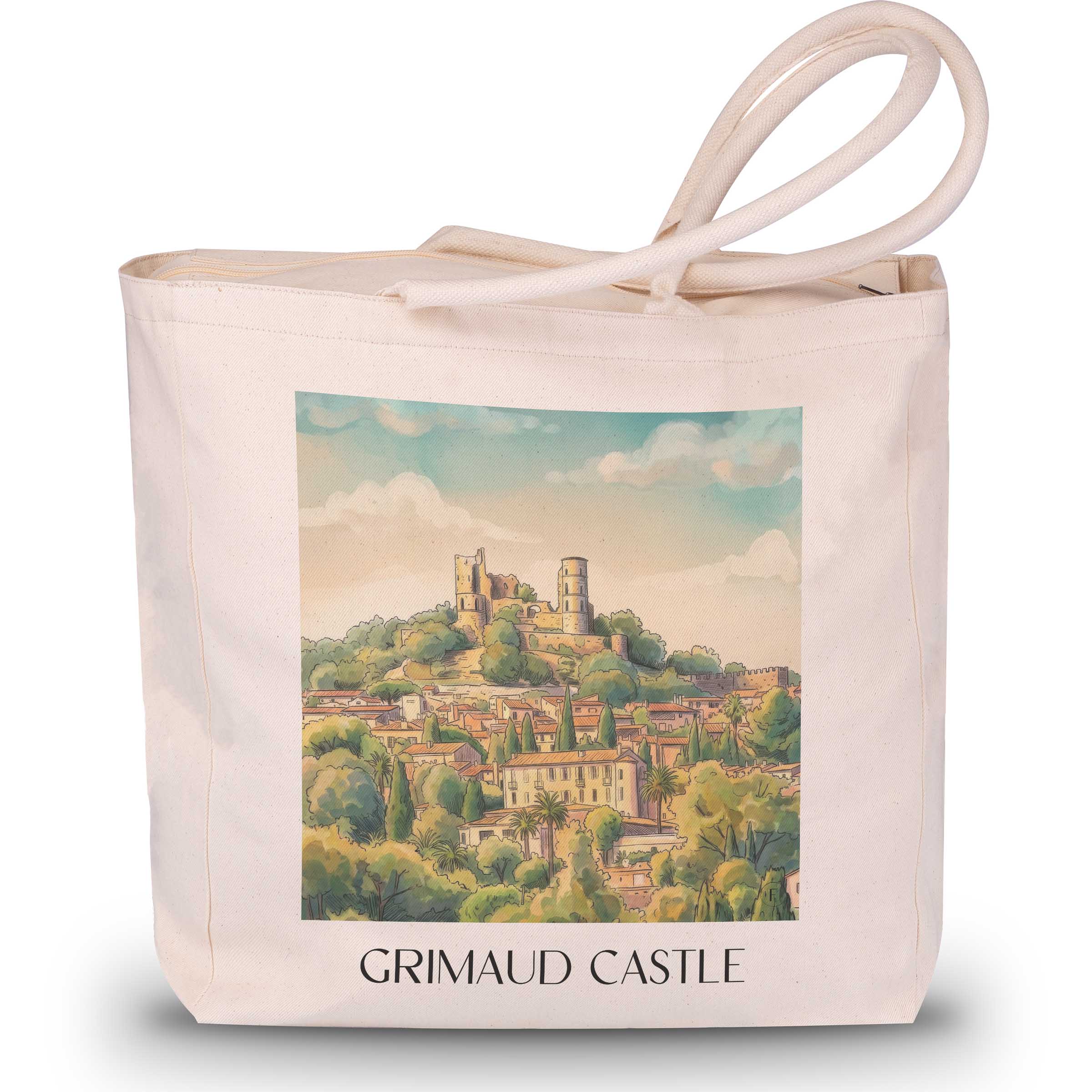 Château de Grimaud Shopping Tasche - Côte d´Azur - Frankreich Tote Bag - Einkaufstasche im Aquarell Stil