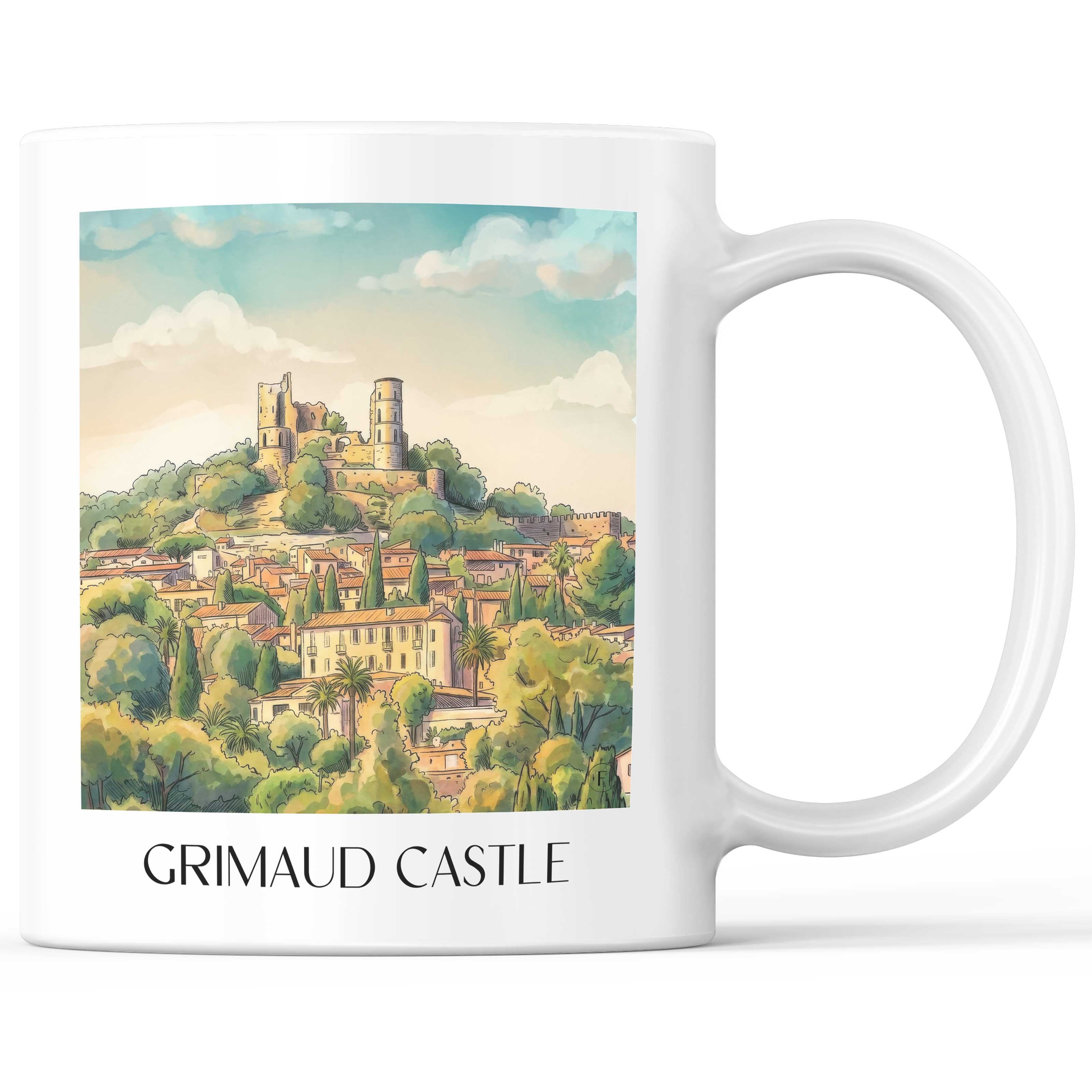 Château de Grimaud Kaffeebecher - Côte d´Azur - Frankreich Becher - Kaffeetasse im Aquarell Stil