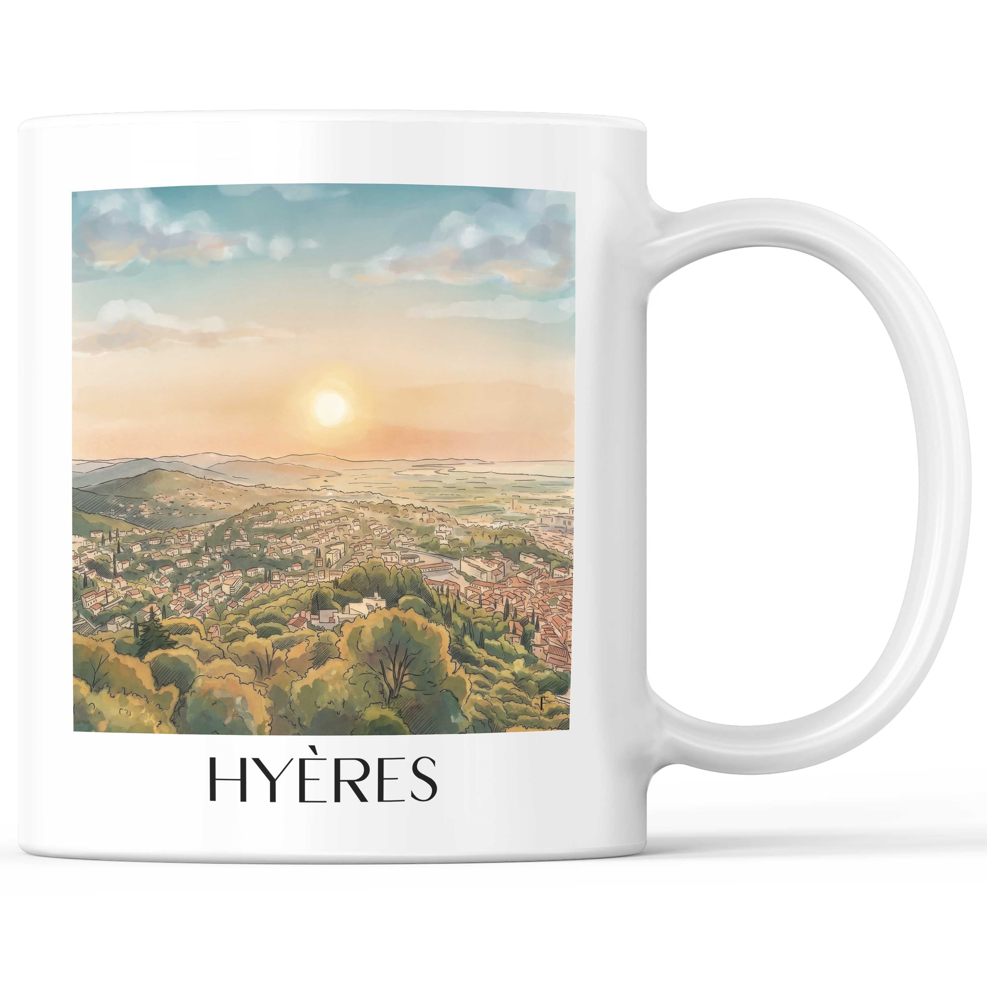 Hyères Kaffeebecher - Côte d´Azur - Frankreich Becher - Kaffeetasse im Aquarell Stil