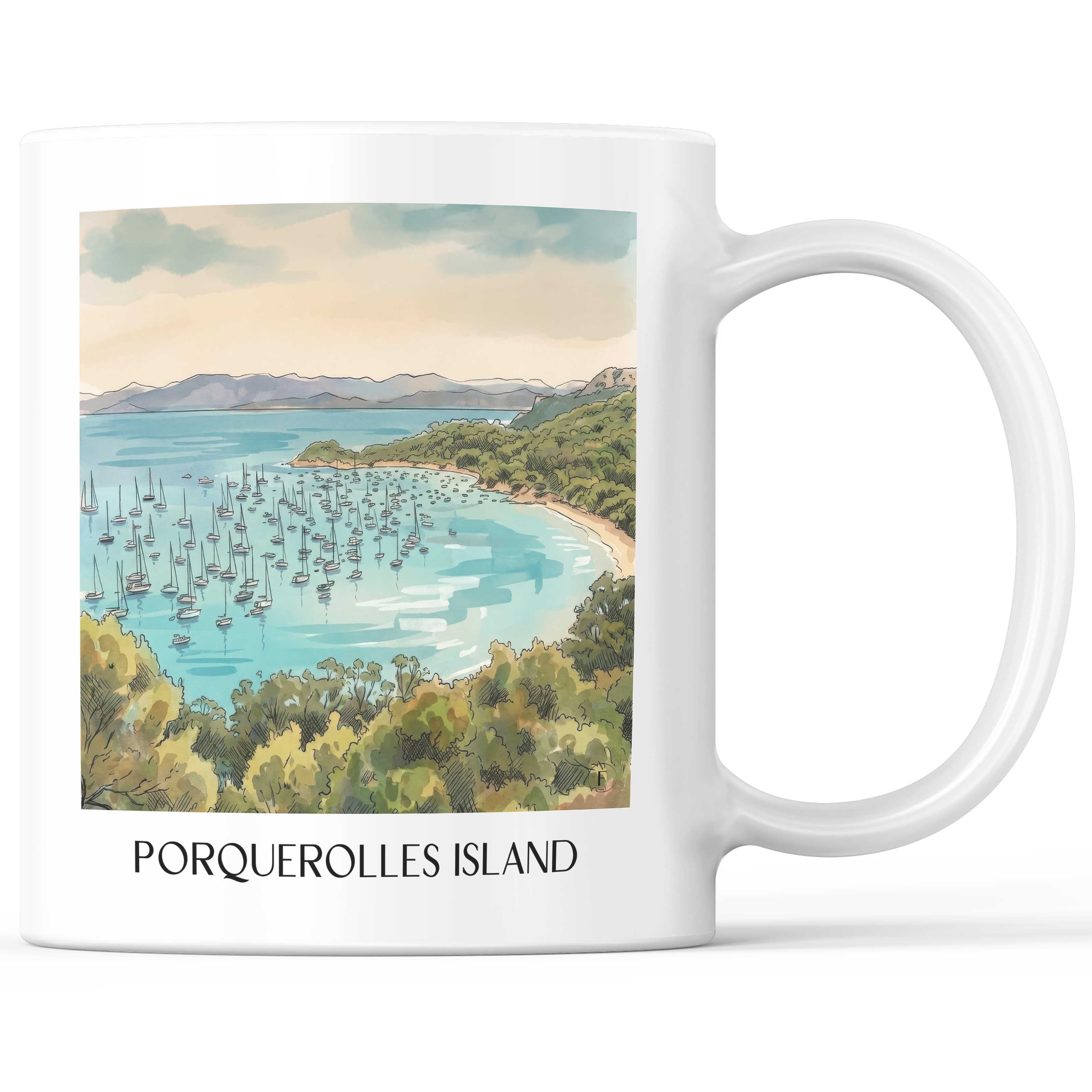 Île de Porquerolles Kaffeebecher - Côte d´Azur - Frankreich Becher - Kaffeetasse im Aquarell Stil