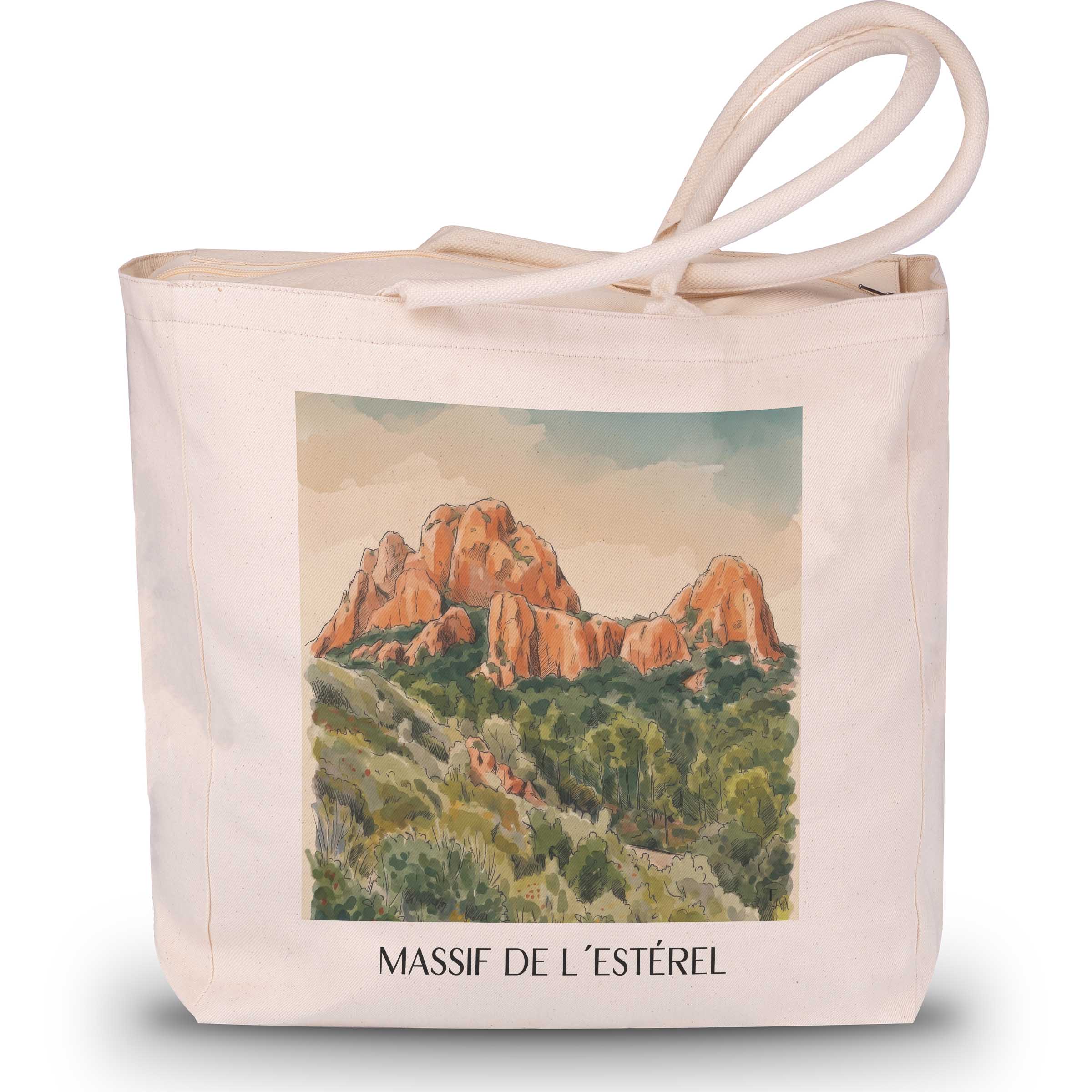 massif-de-l´estérel-côte-d´azur-frankreich-einkaufstasche-aquarell