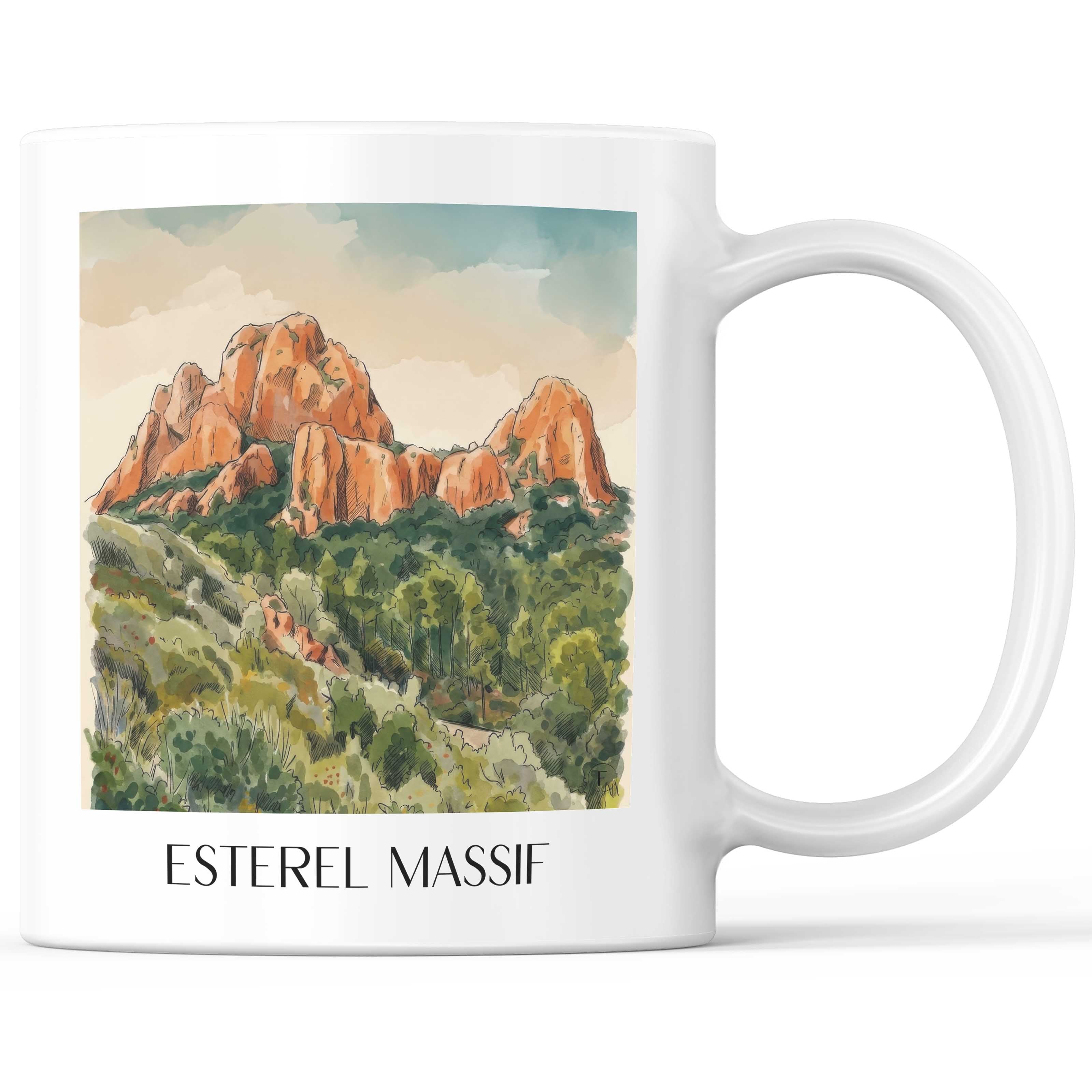 Massif de l´Estérel Kaffeebecher - Côte d´Azur - Frankreich Becher - Kaffeetasse im Aquarell Stil