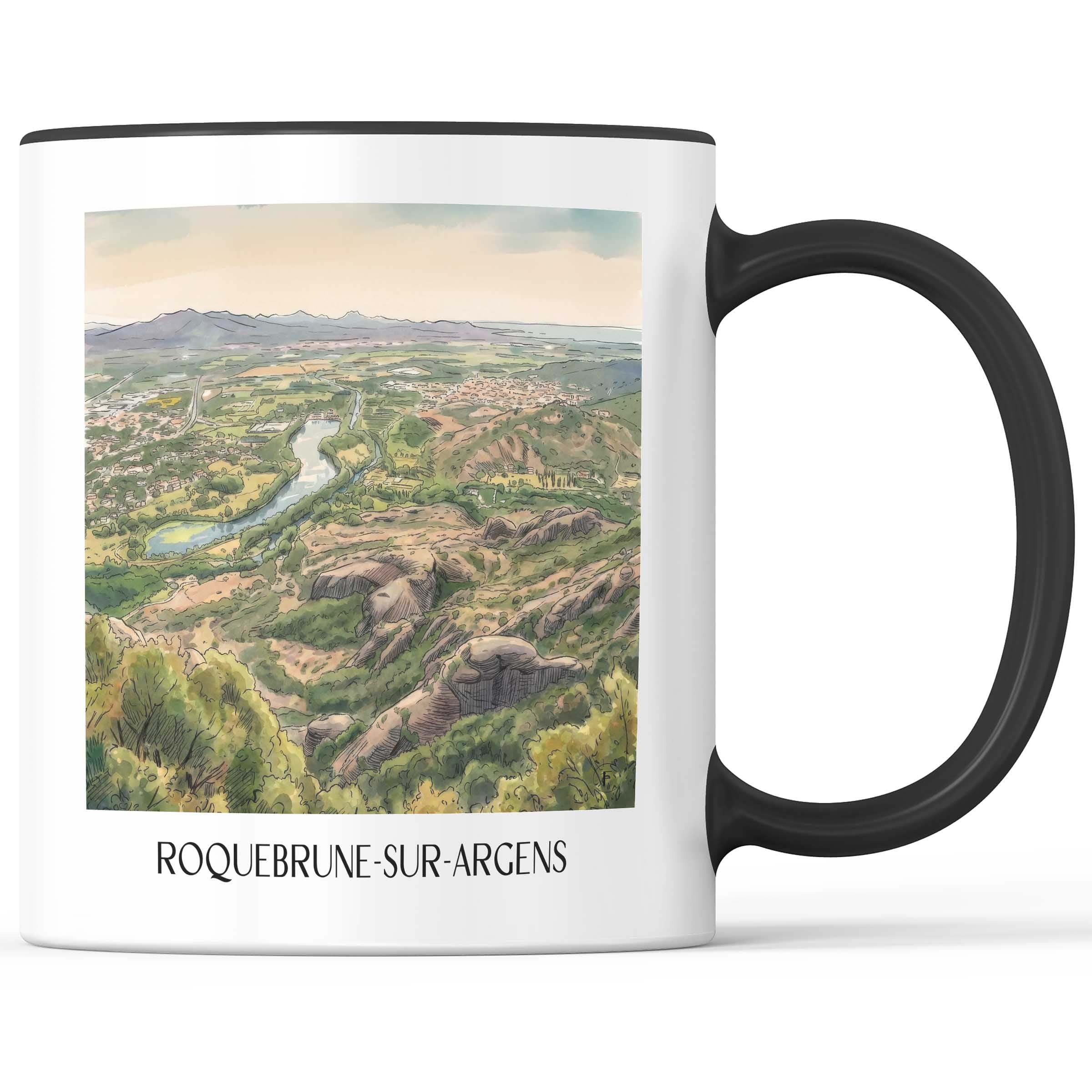 Roquebrune-sur-Argens Kaffeebecher - Côte d´Azur - Frankreich Becher - Kaffeetasse im Aquarell Stil