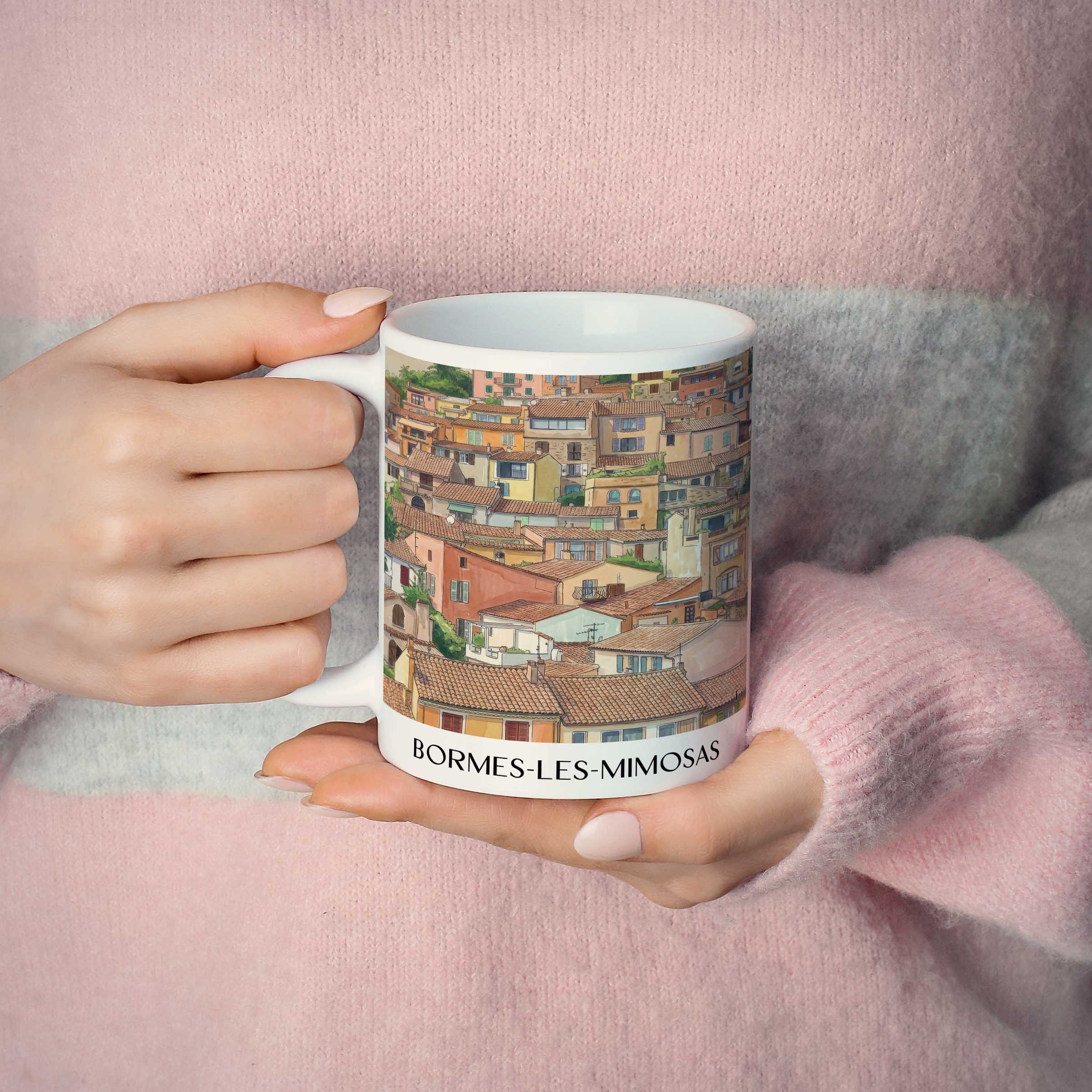 bormes-les-mimosas-côte-des-maures-frankreich-kaffeebecher-aquarell