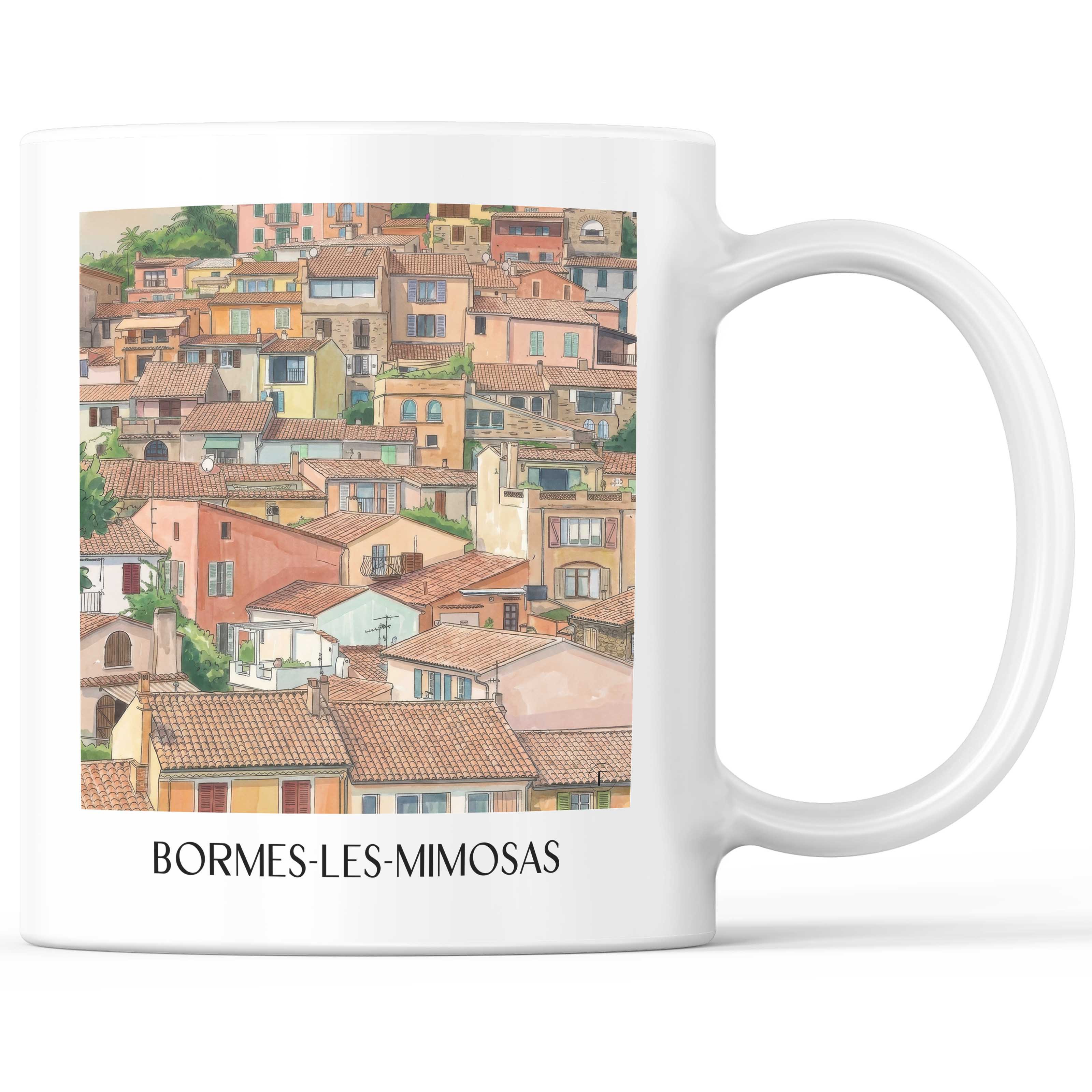 bormes-les-mimosas-côte-des-maures-frankreich-kaffeebecher-aquarell