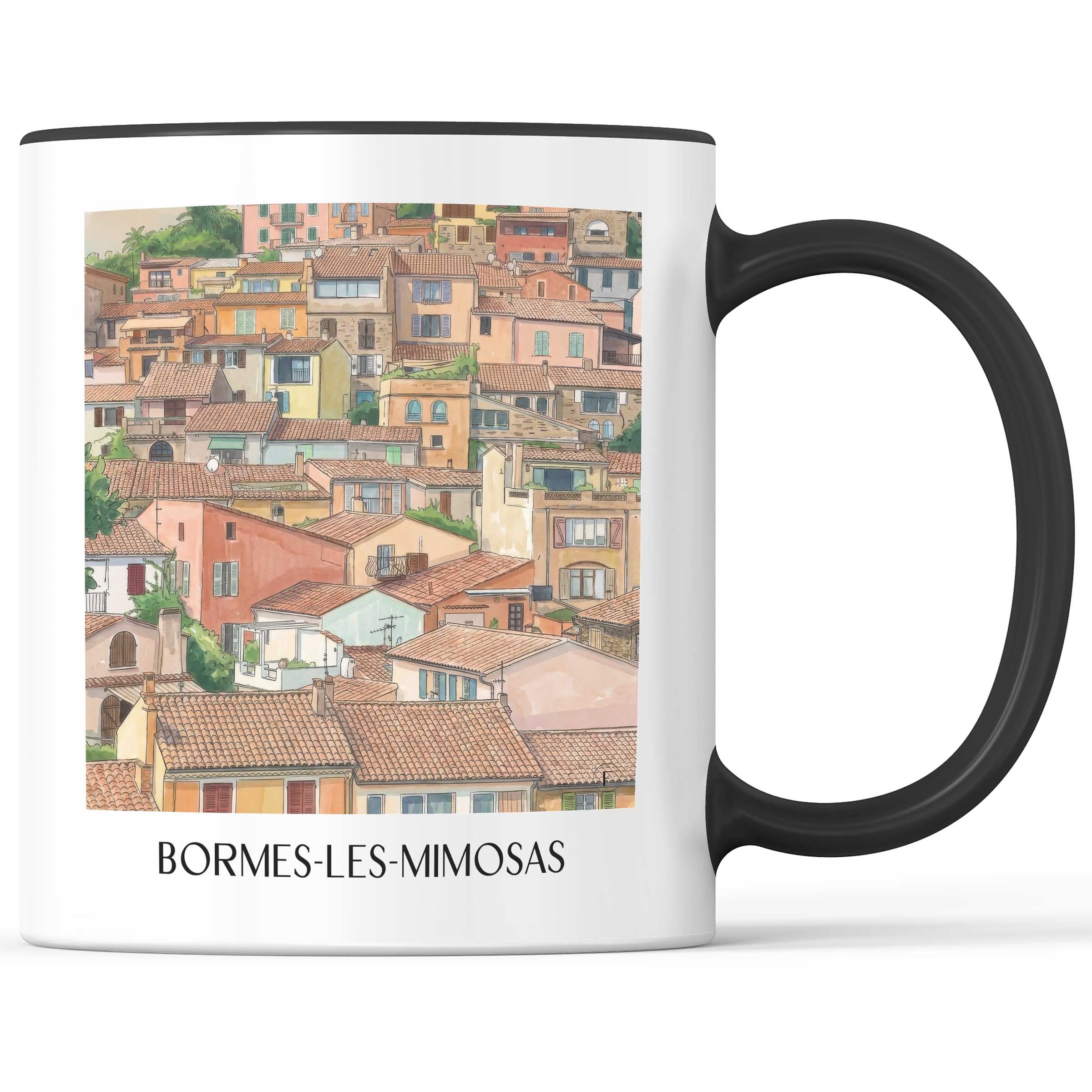 Bormes-les-Mimosas Kaffeebecher - Côte des Maures - Frankreich Becher - Kaffeetasse im Aquarell Stil