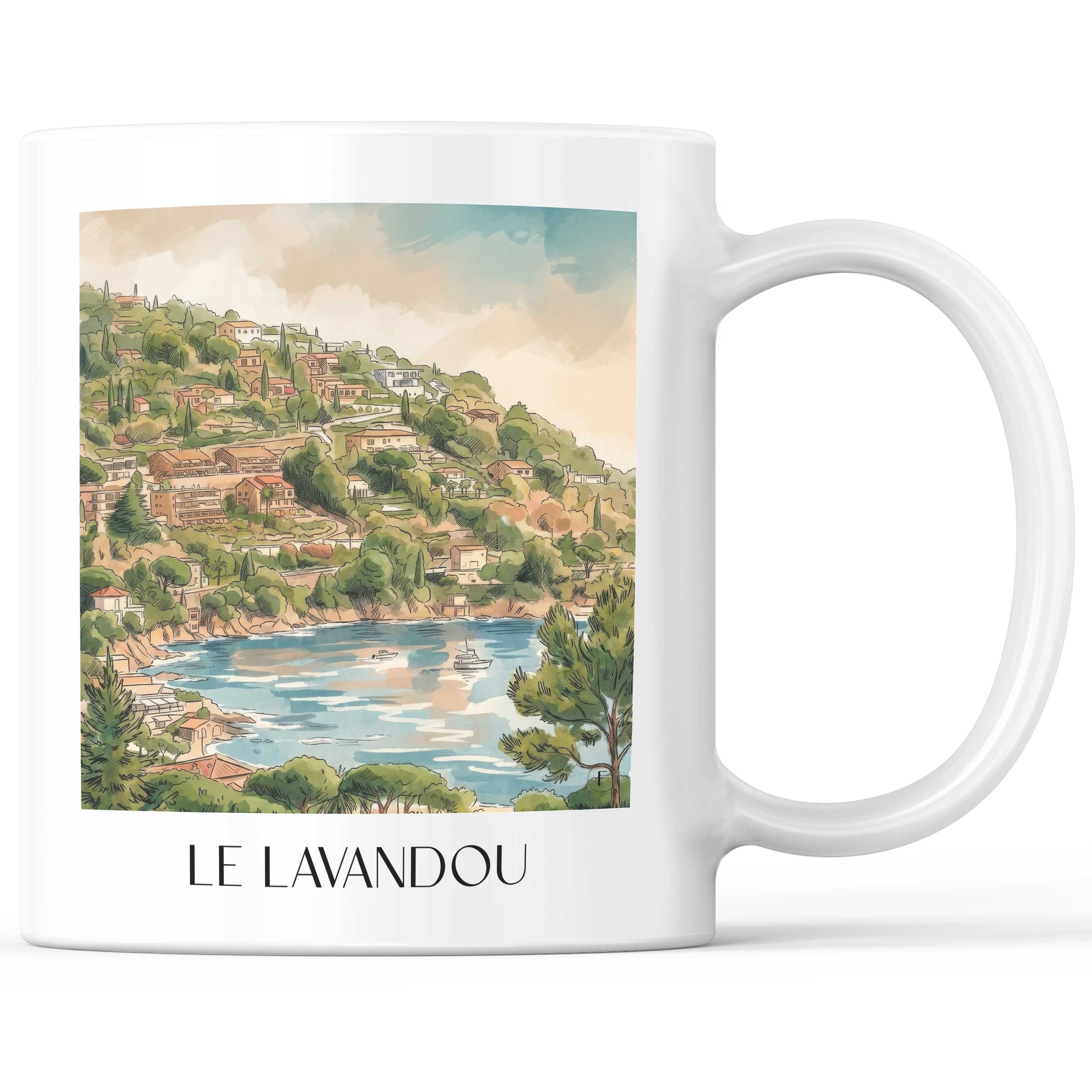 Le Lavandou Kaffeebecher - Côte des Maures - Frankreich Becher - Kaffeetasse im Aquarell Stil