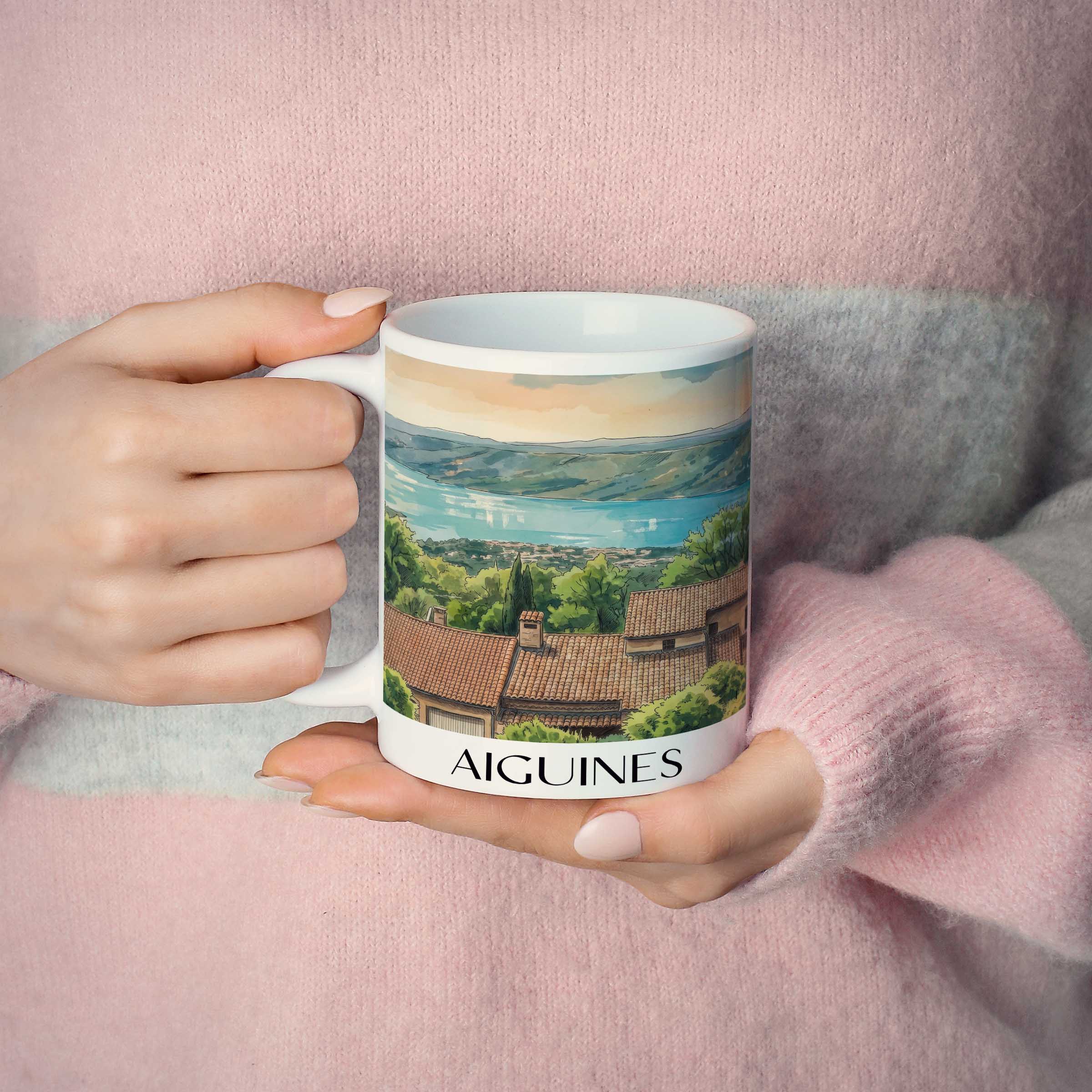 aiguines-verdon-frankreich-kaffeebecher-aquarell