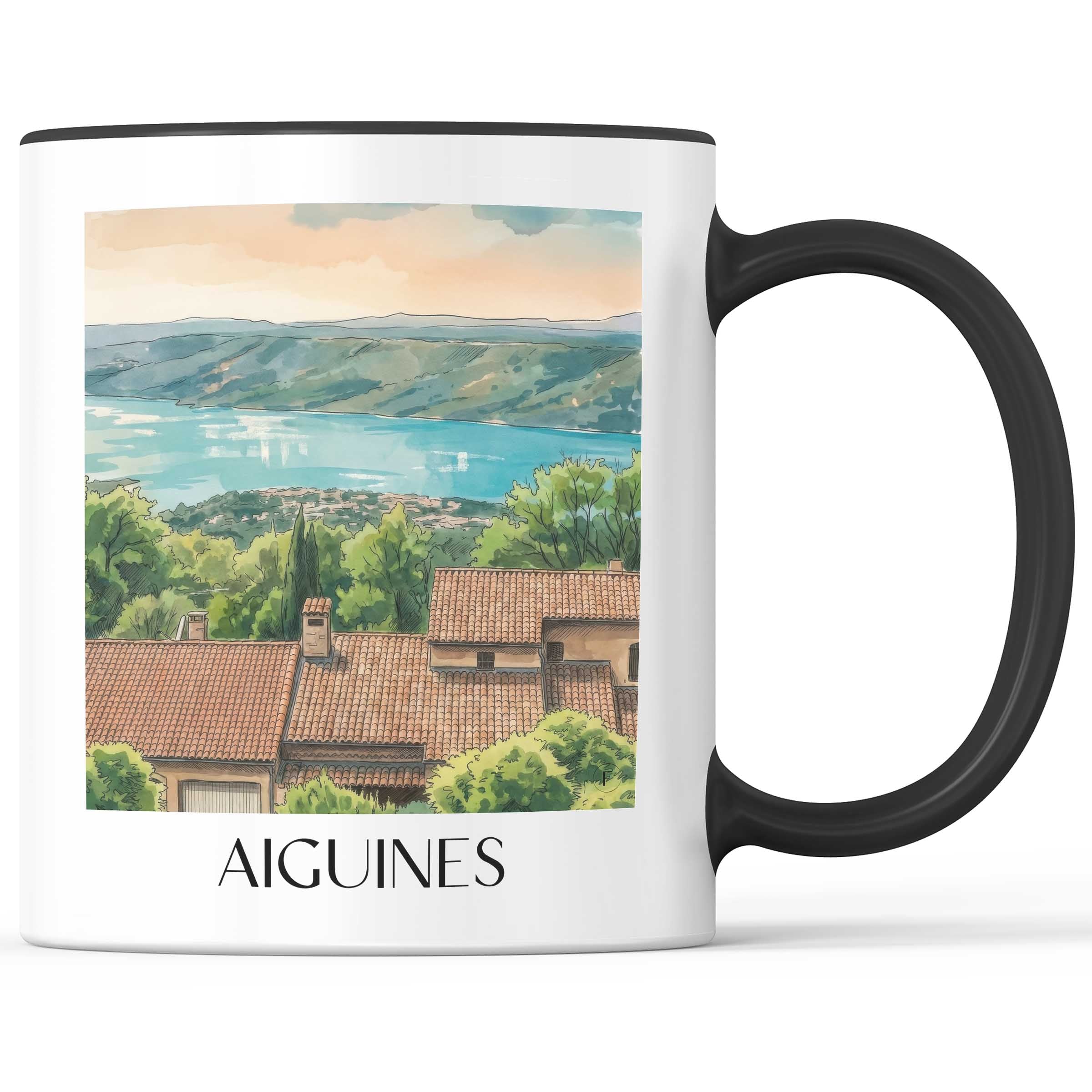 Aiguines Kaffeebecher - Verdon - Frankreich Becher - Kaffeetasse im Aquarell Stil