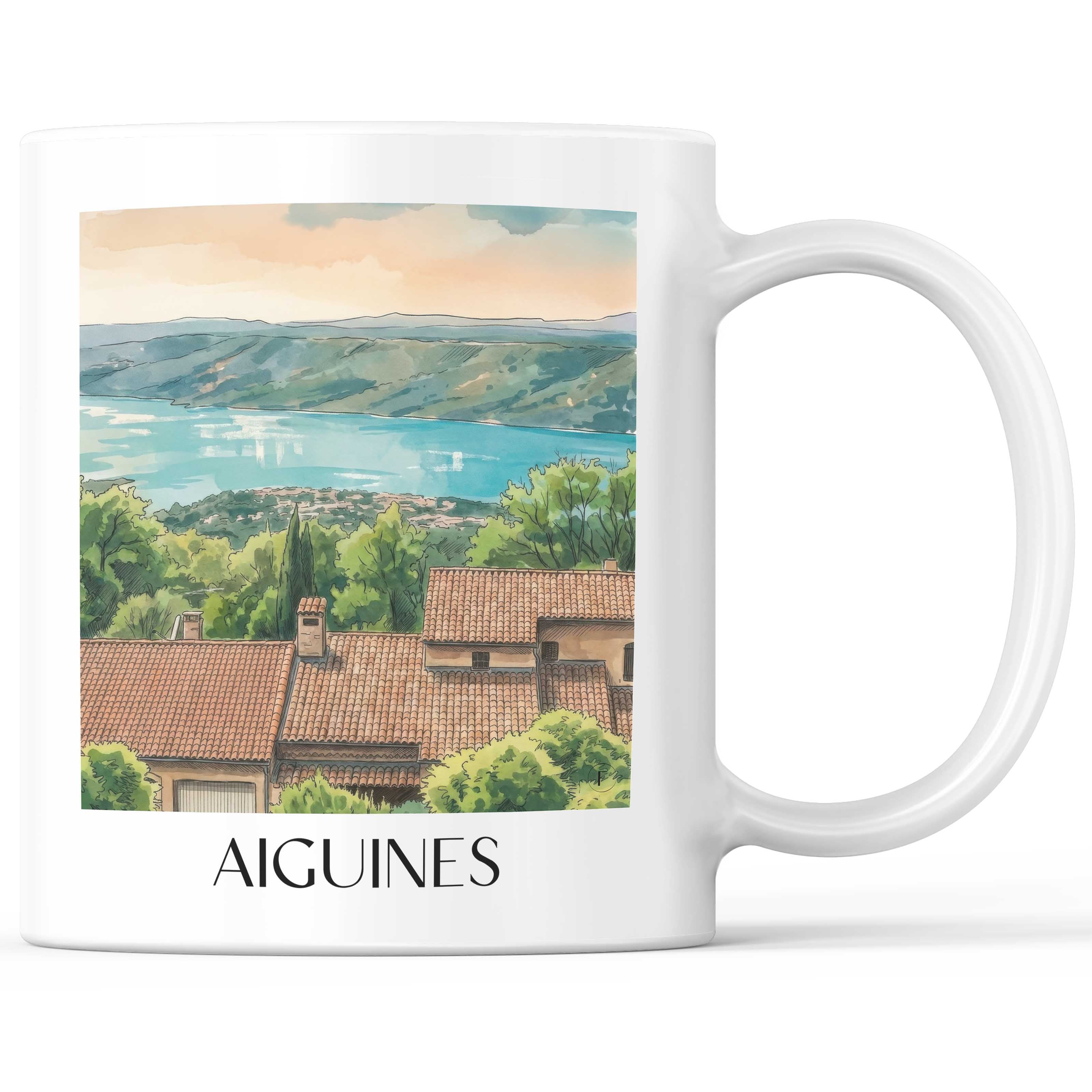 Aiguines Kaffeebecher - Verdon - Frankreich Becher - Kaffeetasse im Aquarell Stil